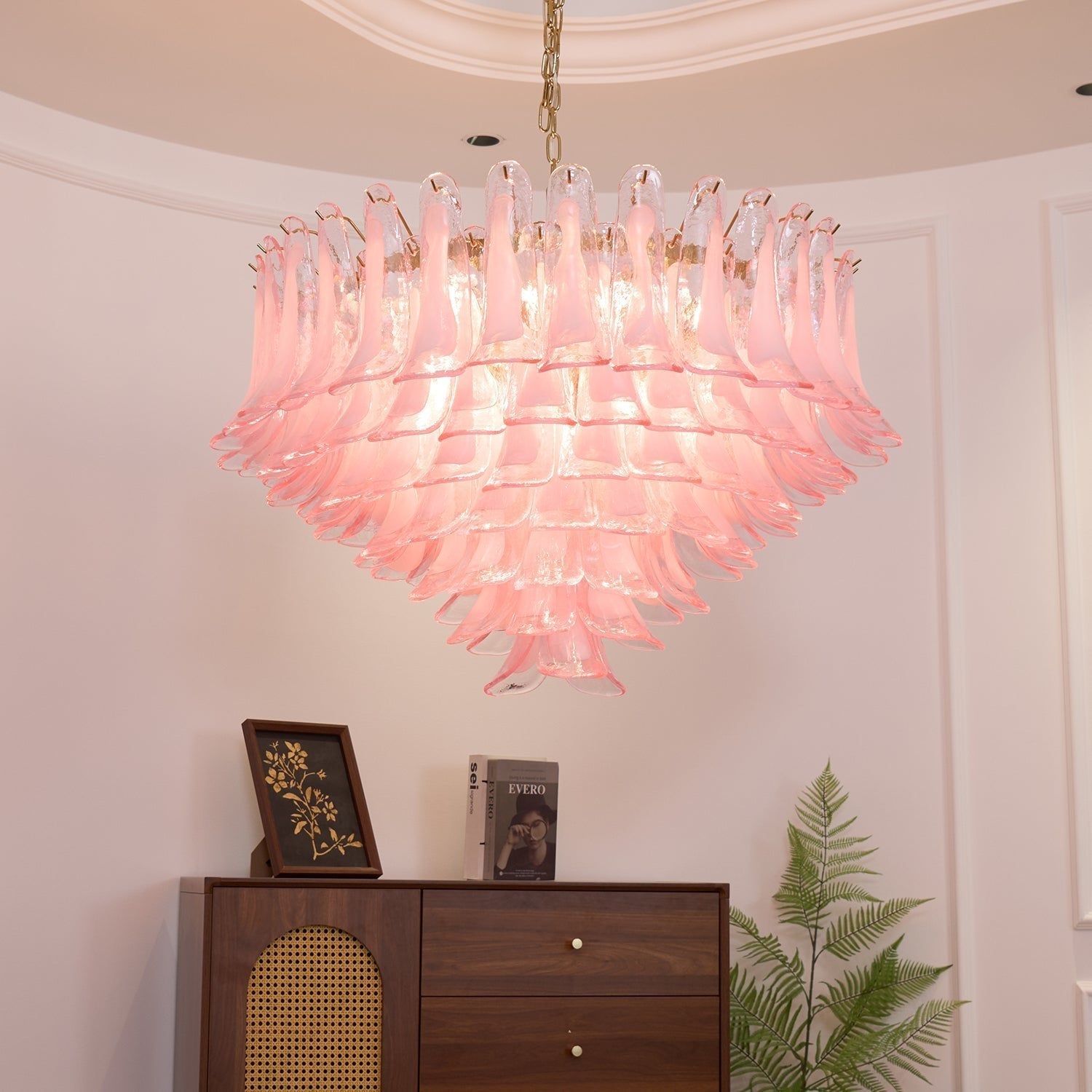 Aurora Chandelier Blush Pink Murano Glass Petals Elegant