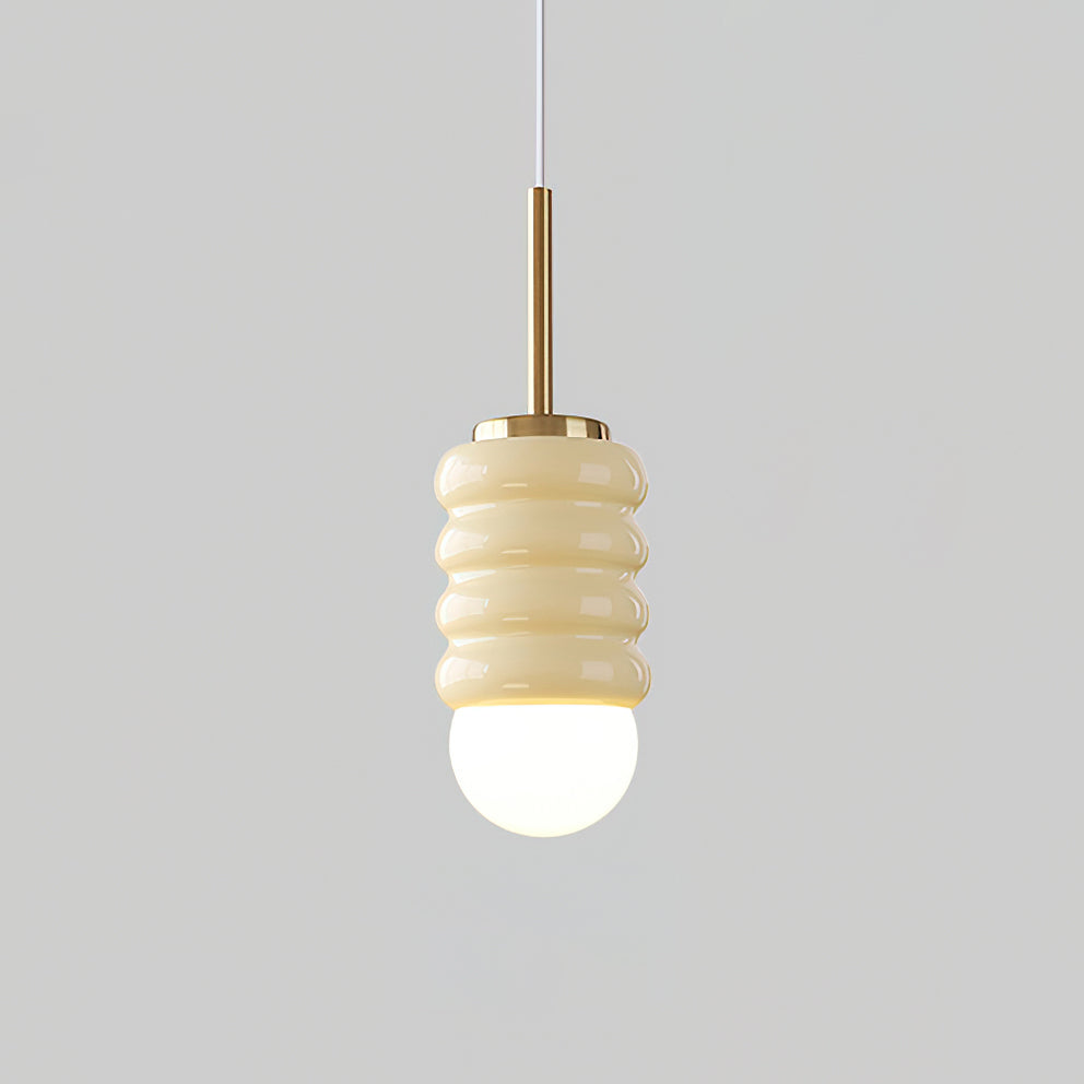 Pendant Lamp Ribbed Ceramic Shade Brass Warm Midcentury - Letslighting