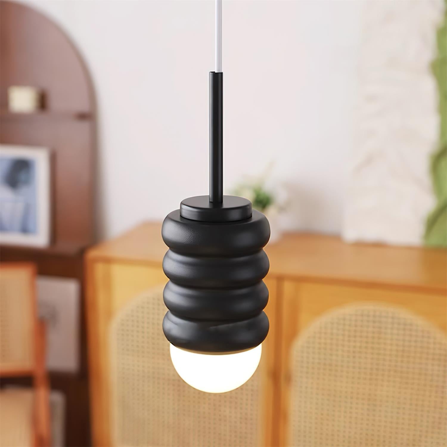 Pendant Lamp Ribbed Ceramic Shade Brass Warm Midcentury - Letslighting