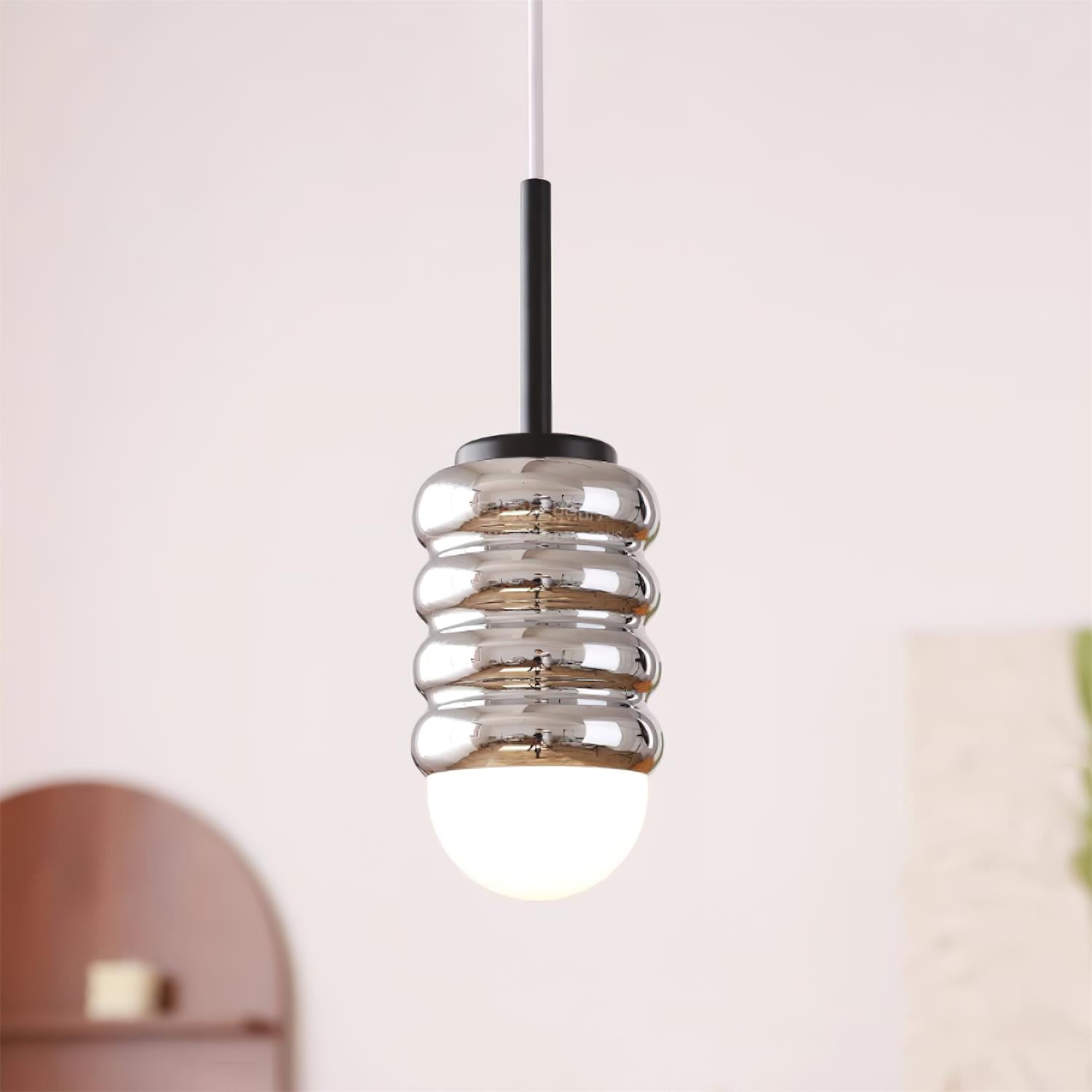 Pendant Lamp Ribbed Ceramic Shade Brass Warm Midcentury - Letslighting