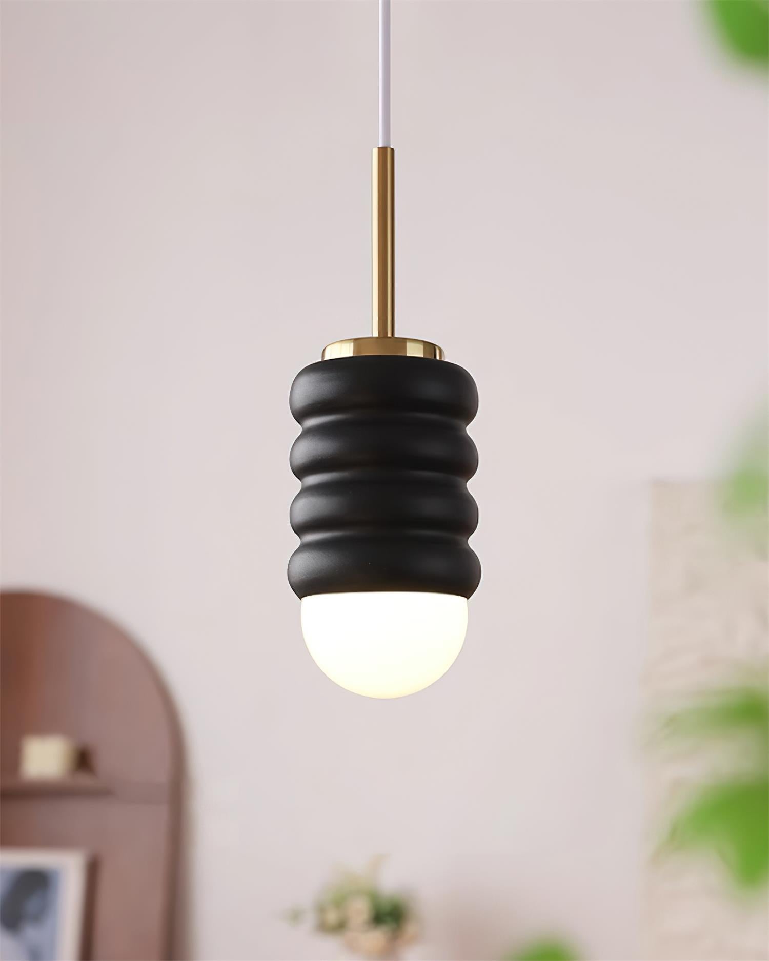 Pendant Lamp Ribbed Ceramic Shade Brass Warm Midcentury - Letslighting