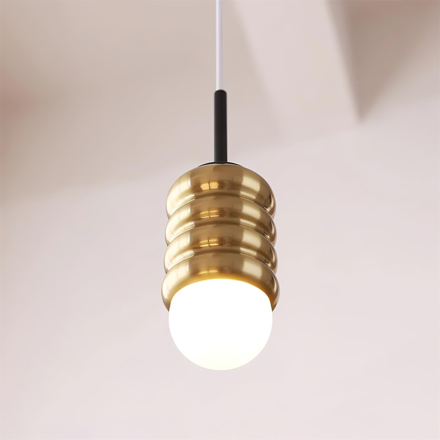 Pendant Lamp Ribbed Ceramic Shade Brass Warm Midcentury - Letslighting