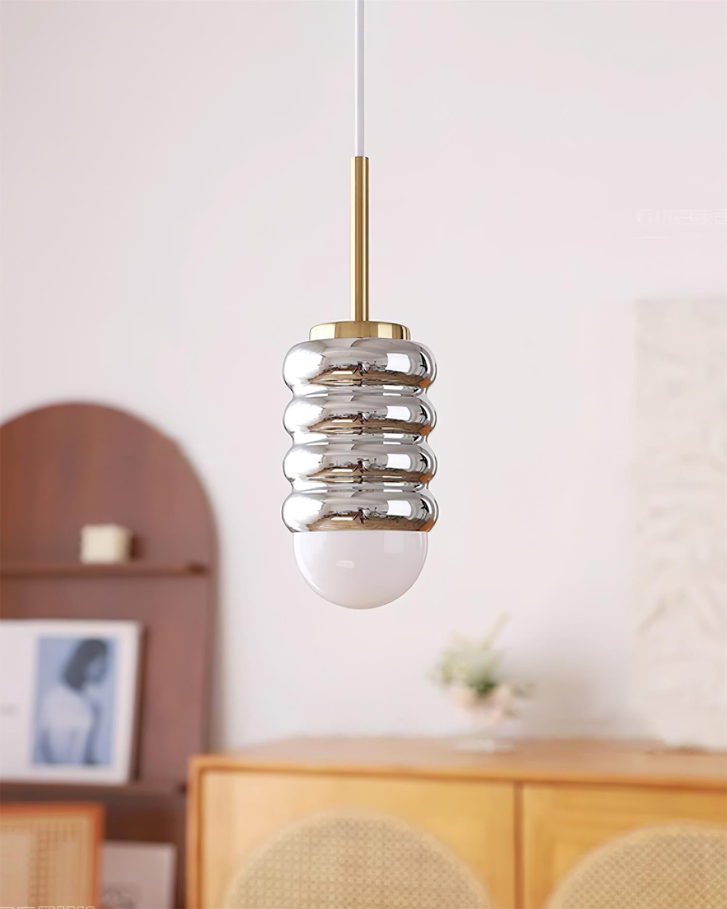 Pendant Lamp Ribbed Ceramic Shade Brass Warm Midcentury - Letslighting