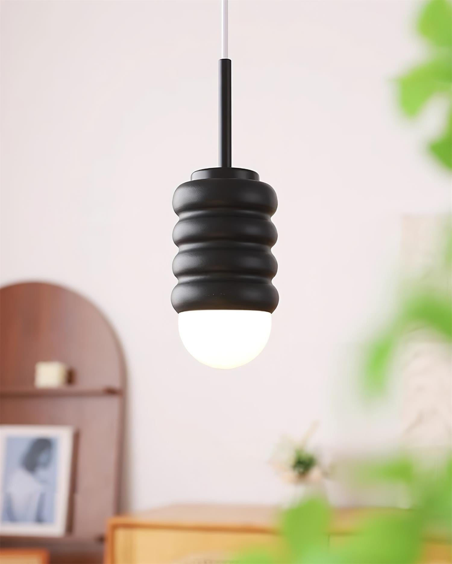 Pendant Lamp Ribbed Ceramic Shade Brass Warm Midcentury - Letslighting