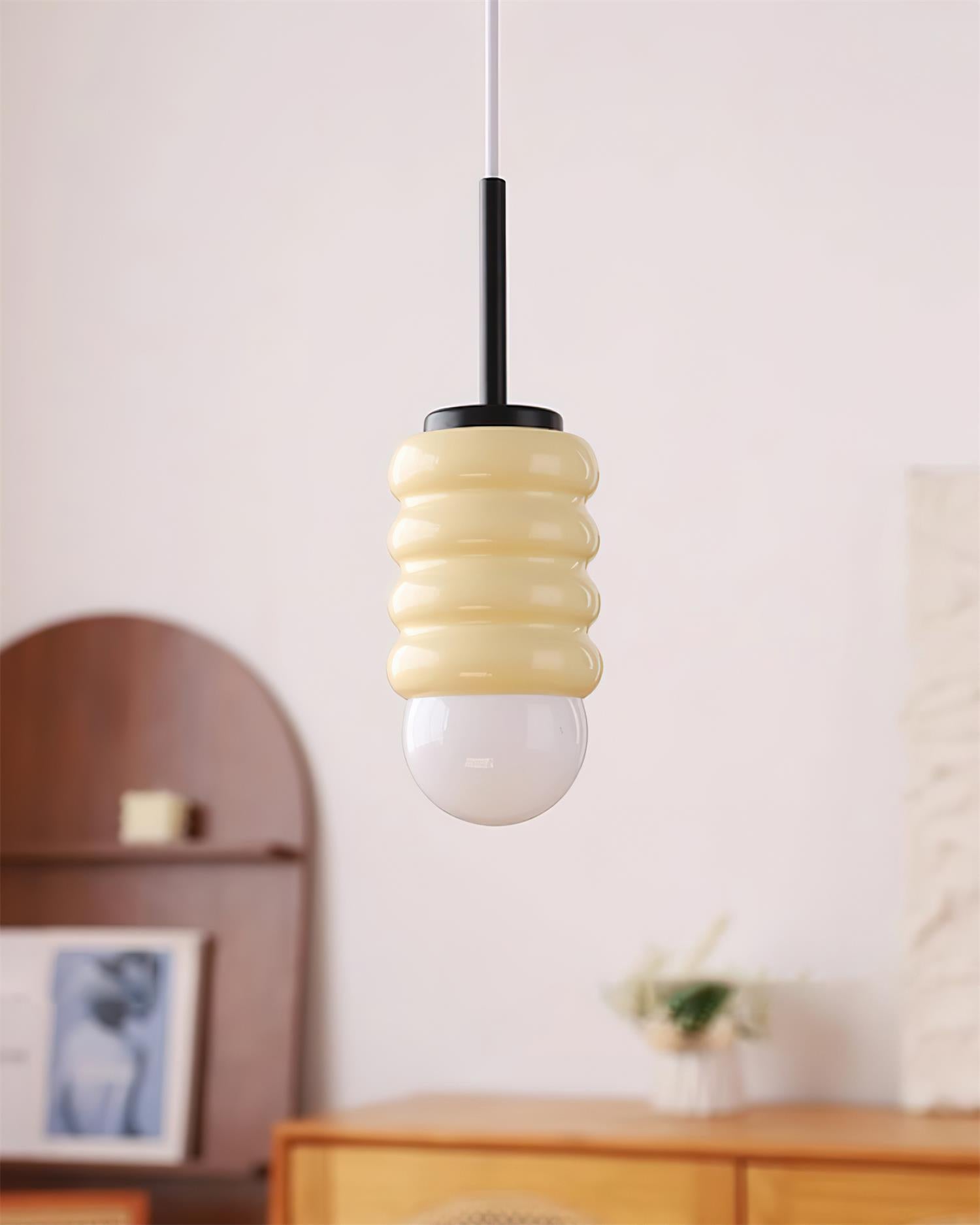 Pendant Lamp Ribbed Ceramic Shade Brass Warm Midcentury - Letslighting