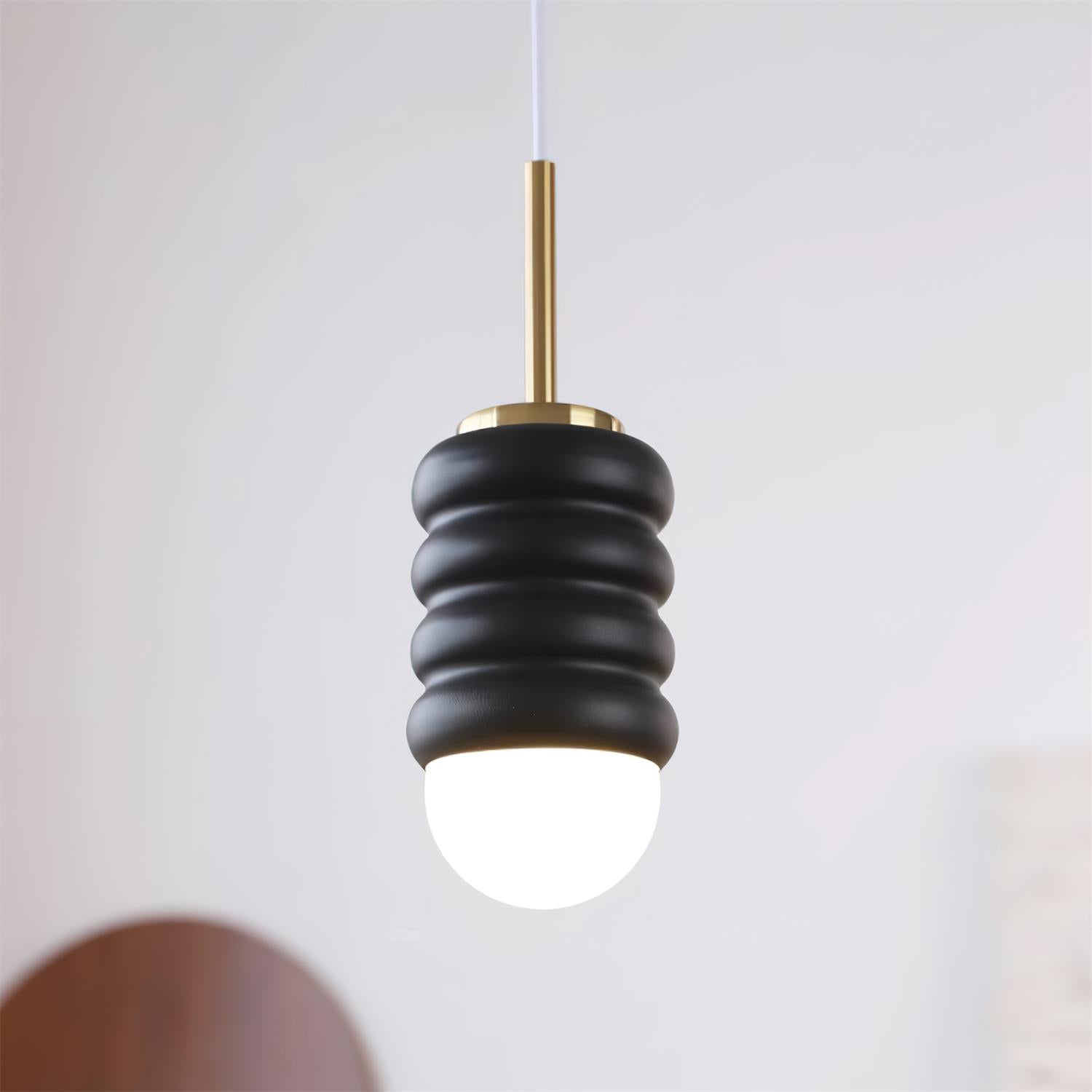 Pendant Lamp Ribbed Ceramic Shade Brass Warm Midcentury - Letslighting