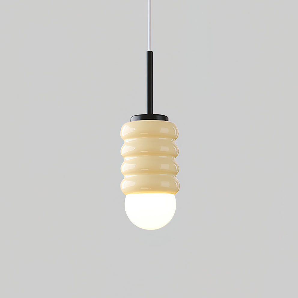 Pendant Lamp Ribbed Ceramic Shade Brass Warm Midcentury - Letslighting