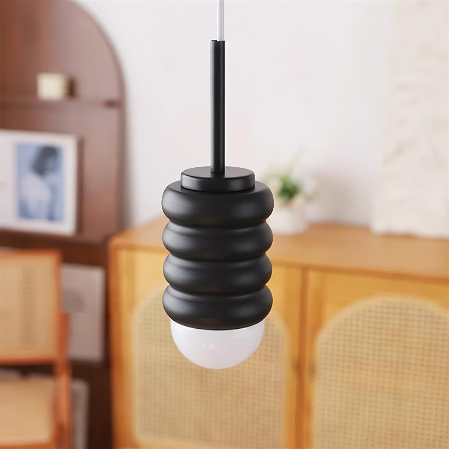 Pendant Lamp Ribbed Ceramic Shade Brass Warm Midcentury - Letslighting