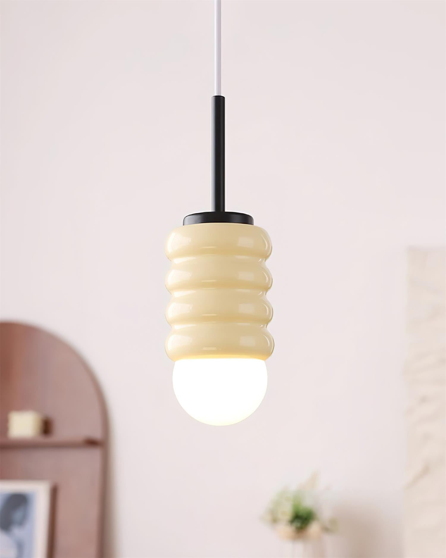 Pendant Lamp Ribbed Ceramic Shade Brass Warm Midcentury - Letslighting