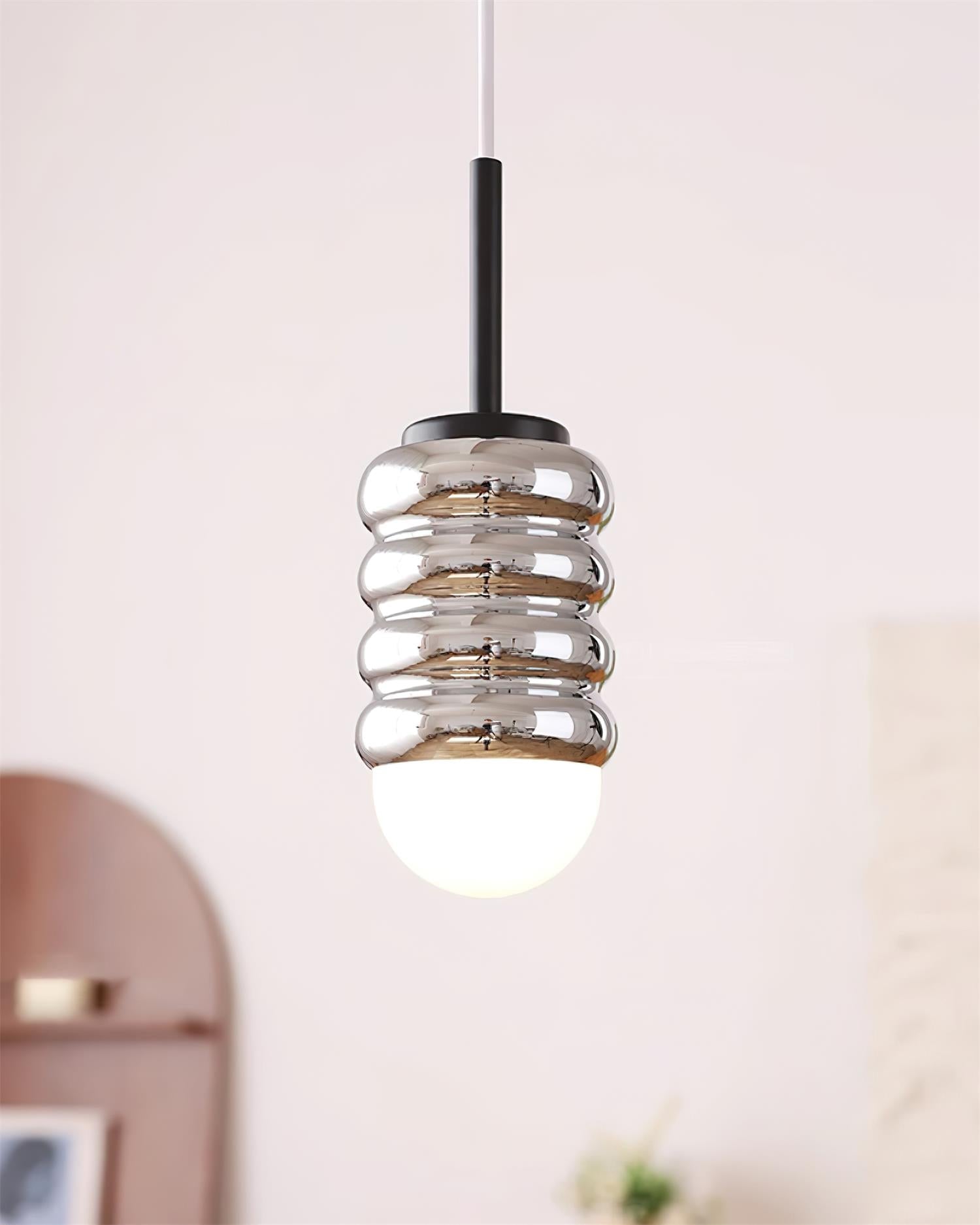 Pendant Lamp Ribbed Ceramic Shade Brass Warm Midcentury - Letslighting