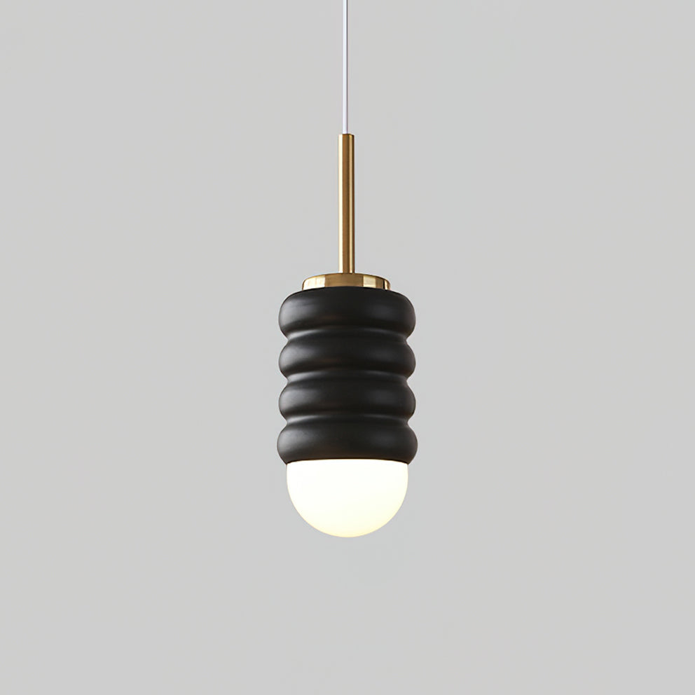 Pendant Lamp Ribbed Ceramic Shade Brass Warm Midcentury - Letslighting