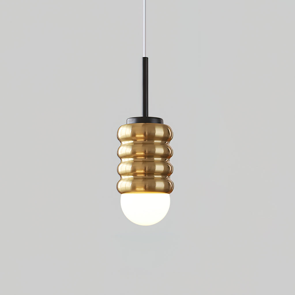 Pendant Lamp Ribbed Ceramic Shade Brass Warm Midcentury - Letslighting