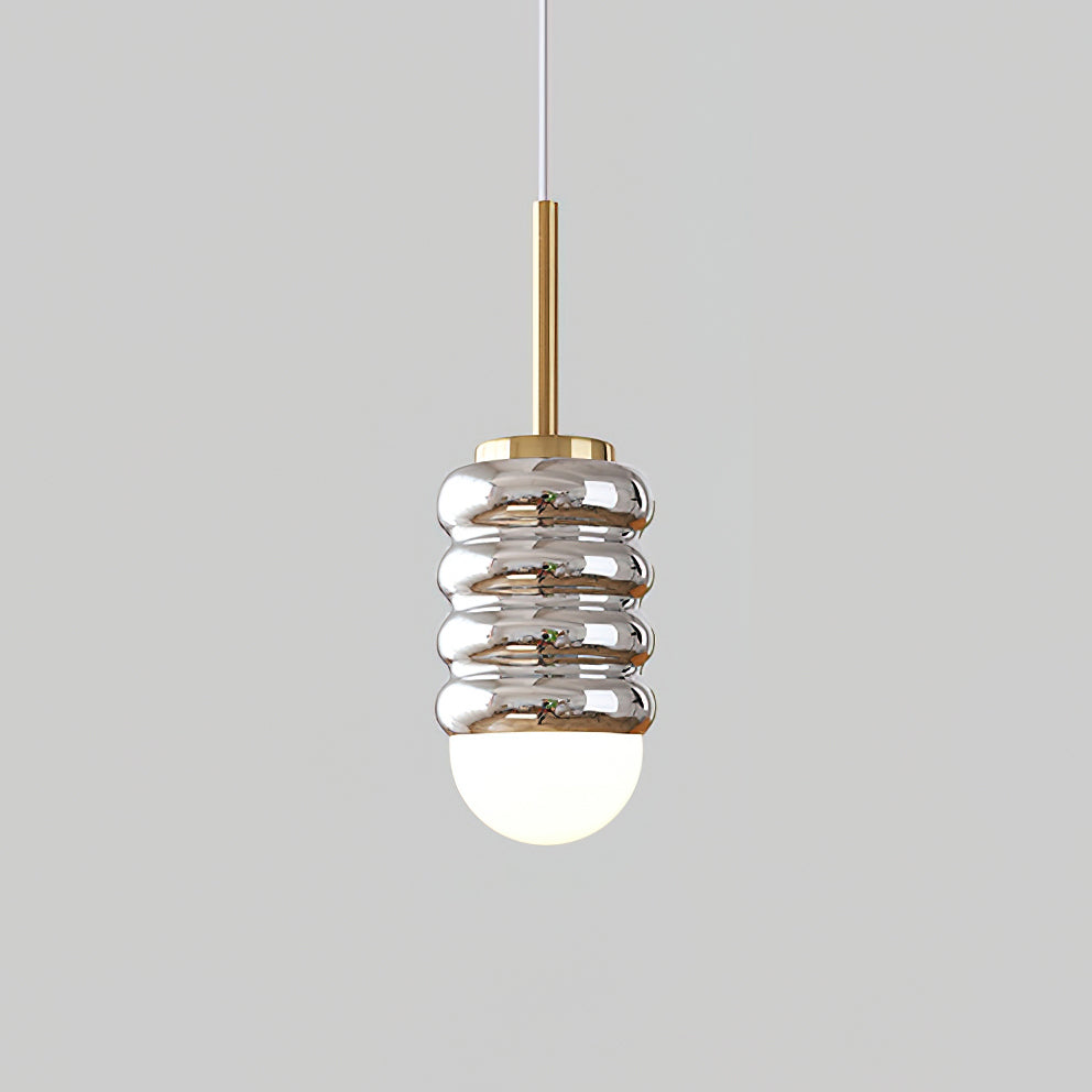 Pendant Lamp Ribbed Ceramic Shade Brass Warm Midcentury - Letslighting