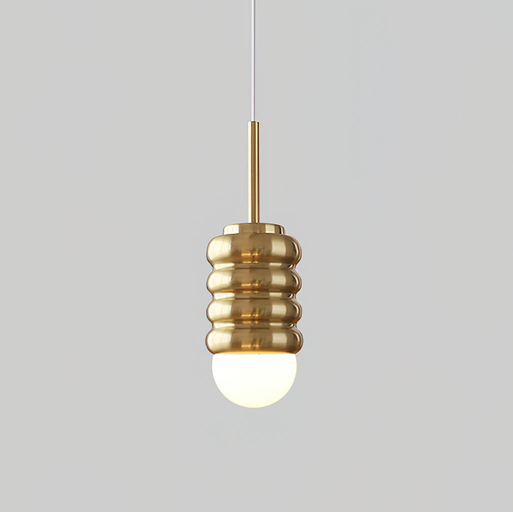 Pendant Lamp Ribbed Ceramic Shade Brass Warm Midcentury - Letslighting