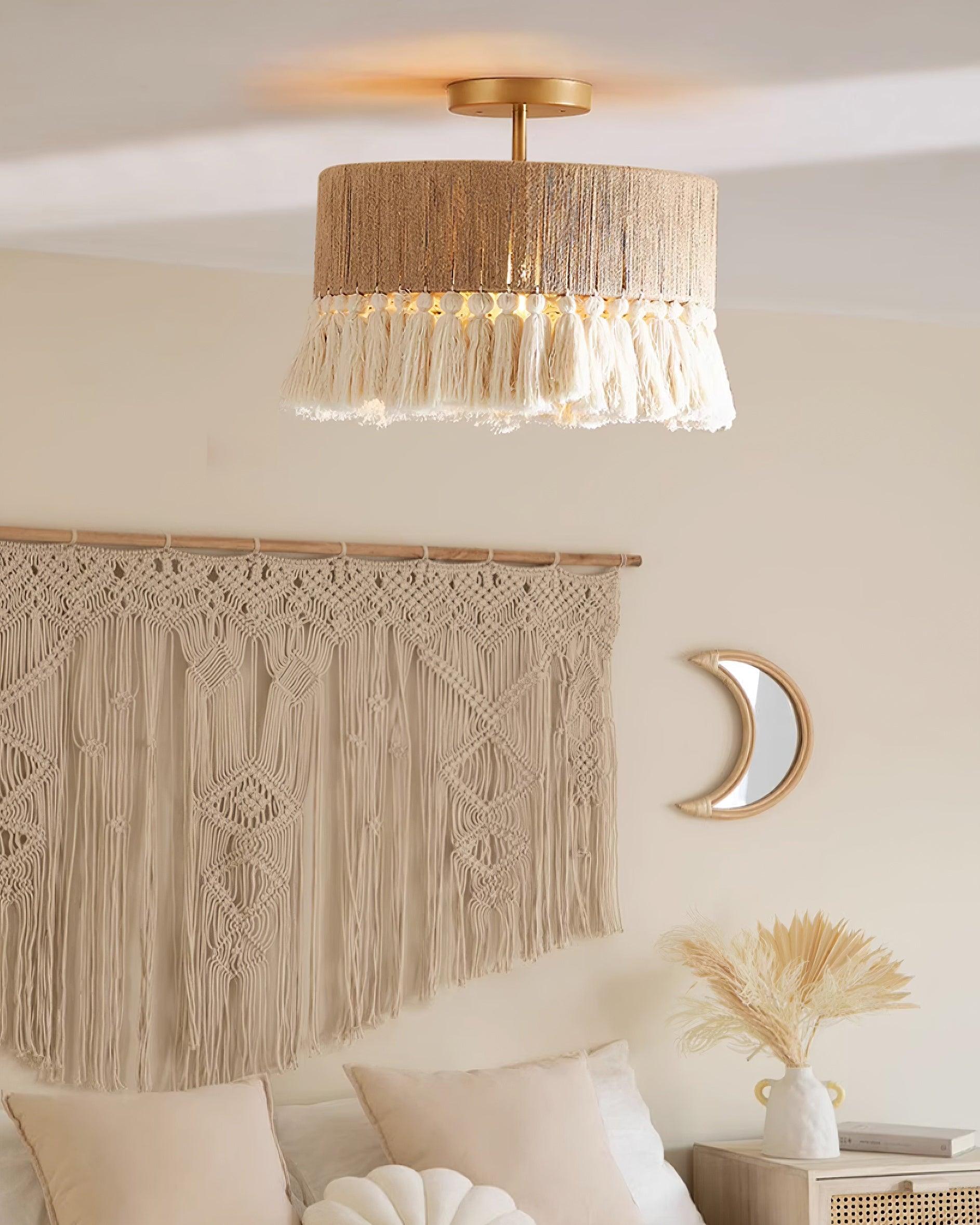 Pendant Lamp Cotton Yarn Shade Ruffled Fringe Boho Handmade - Letslighting