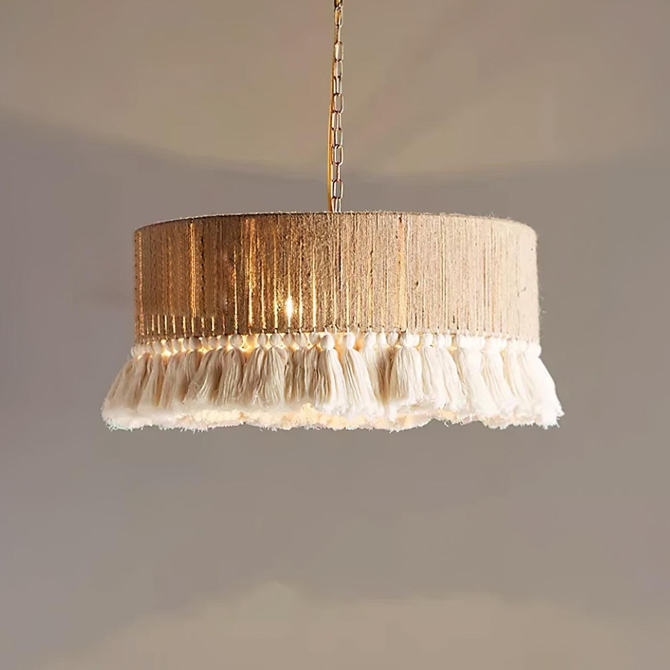 Pendant Lamp Cotton Yarn Shade Ruffled Fringe Boho Handmade - Letslighting