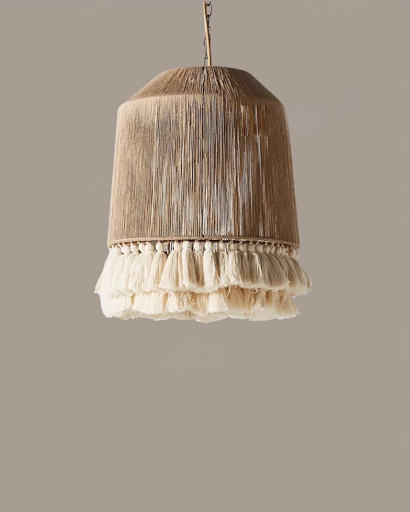 Pendant Lamp Cotton Yarn Shade Ruffled Fringe Boho Handmade - Letslighting
