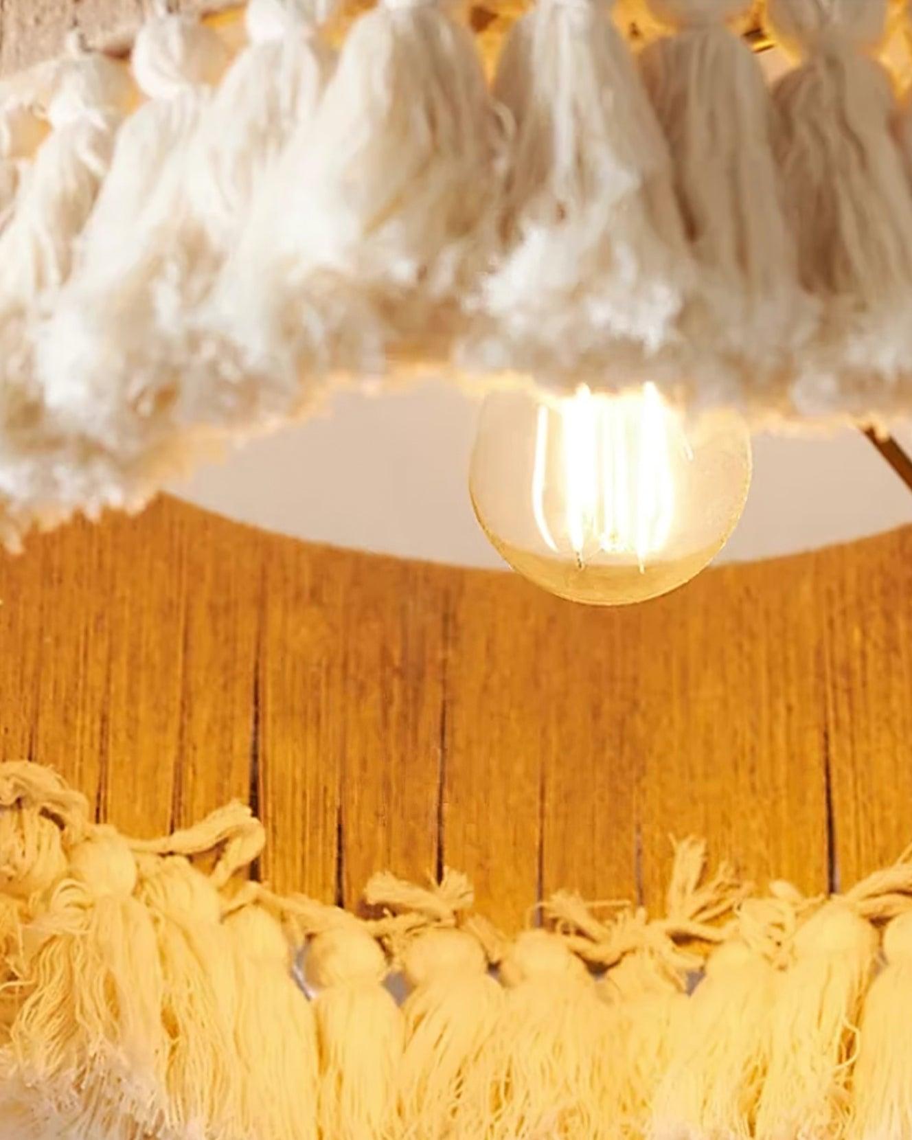 Pendant Lamp Cotton Yarn Shade Ruffled Fringe Boho Handmade - Letslighting