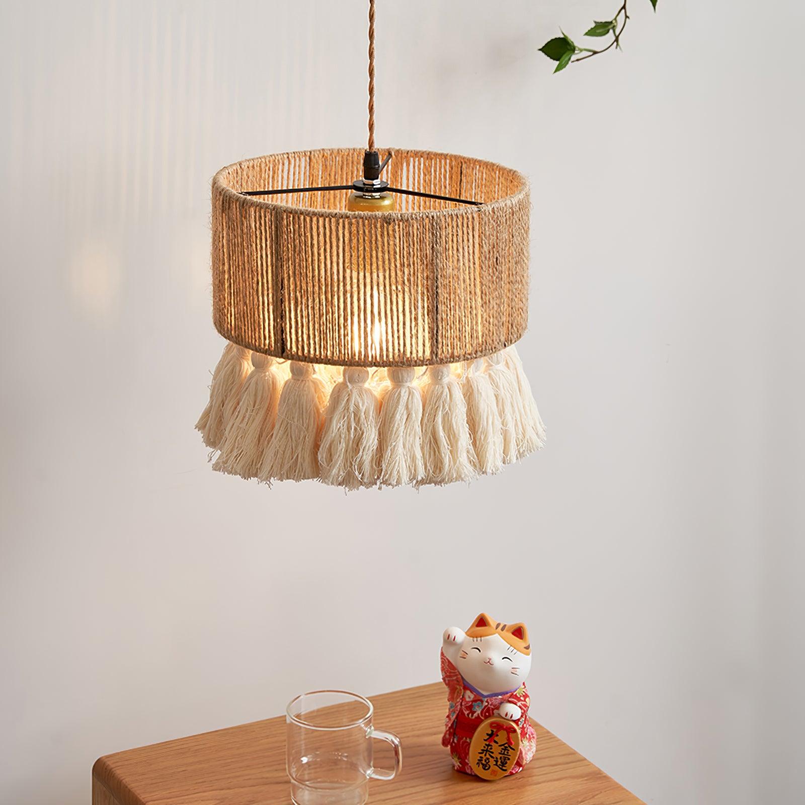 Pendant Lamp Cotton Yarn Shade Ruffled Fringe Boho Handmade - Letslighting