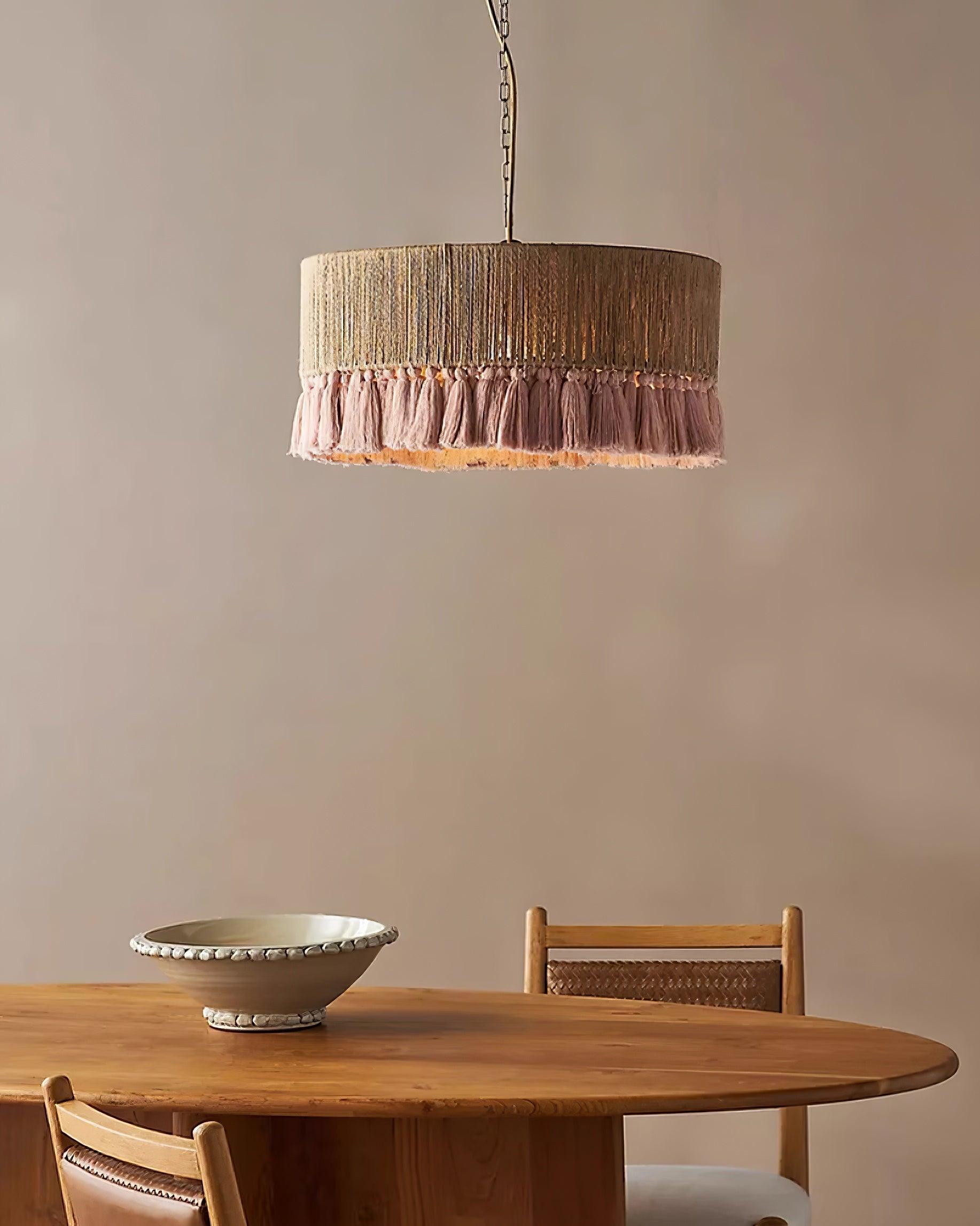 Pendant Lamp Cotton Yarn Shade Ruffled Fringe Boho Handmade - Letslighting