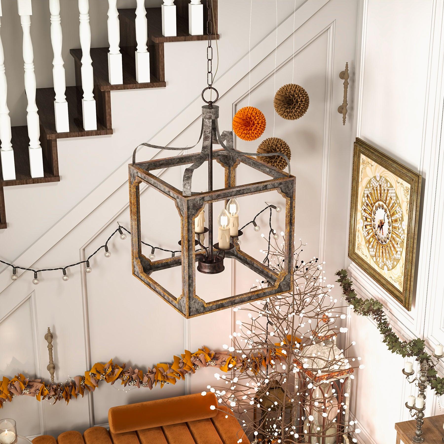 Lustra Chandelier Rustic Cube Vintage Frame - Letslighting