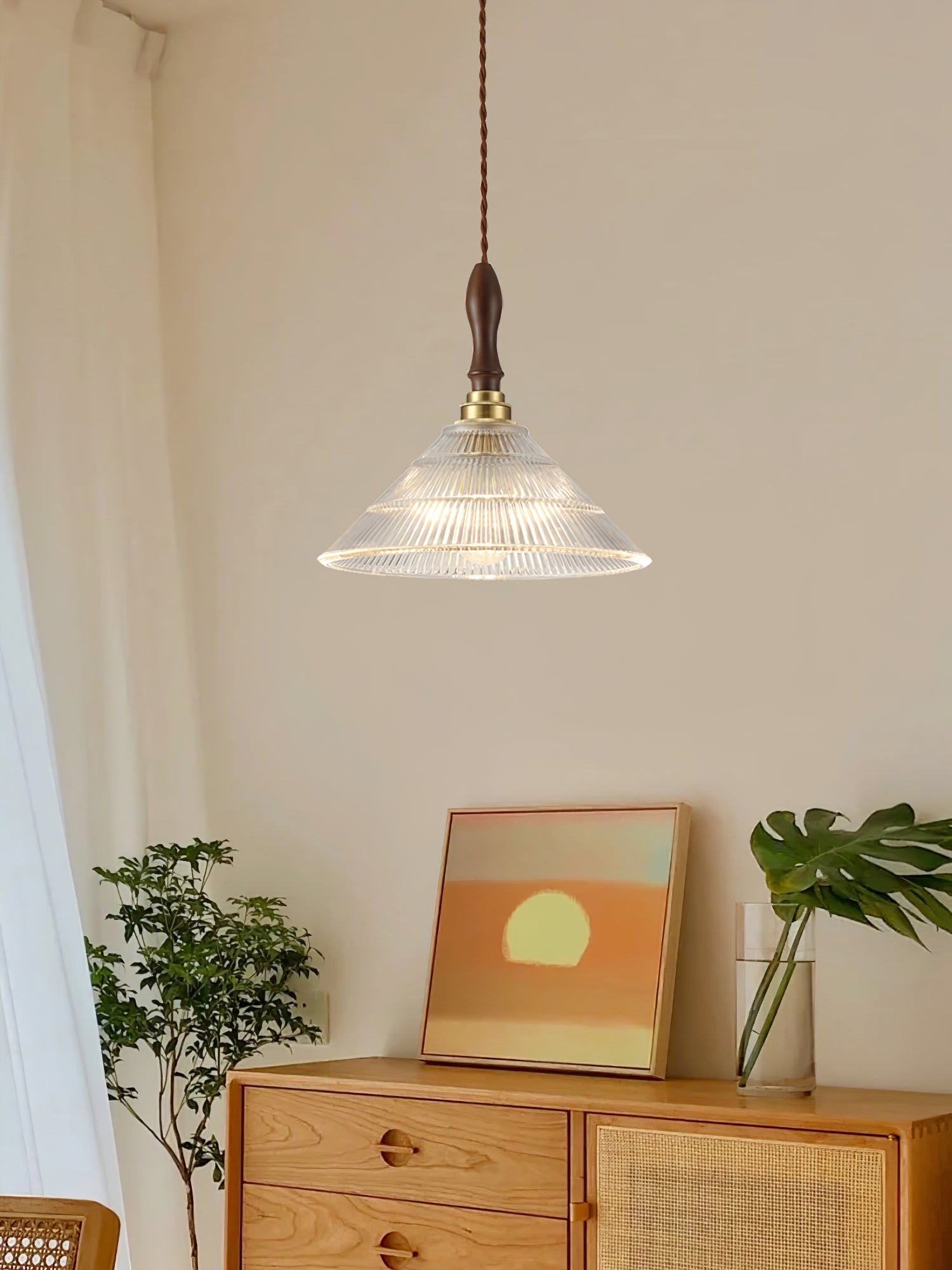 Arcara Vintage Ripple Glass Wood Pendant Lamp - Letslighting