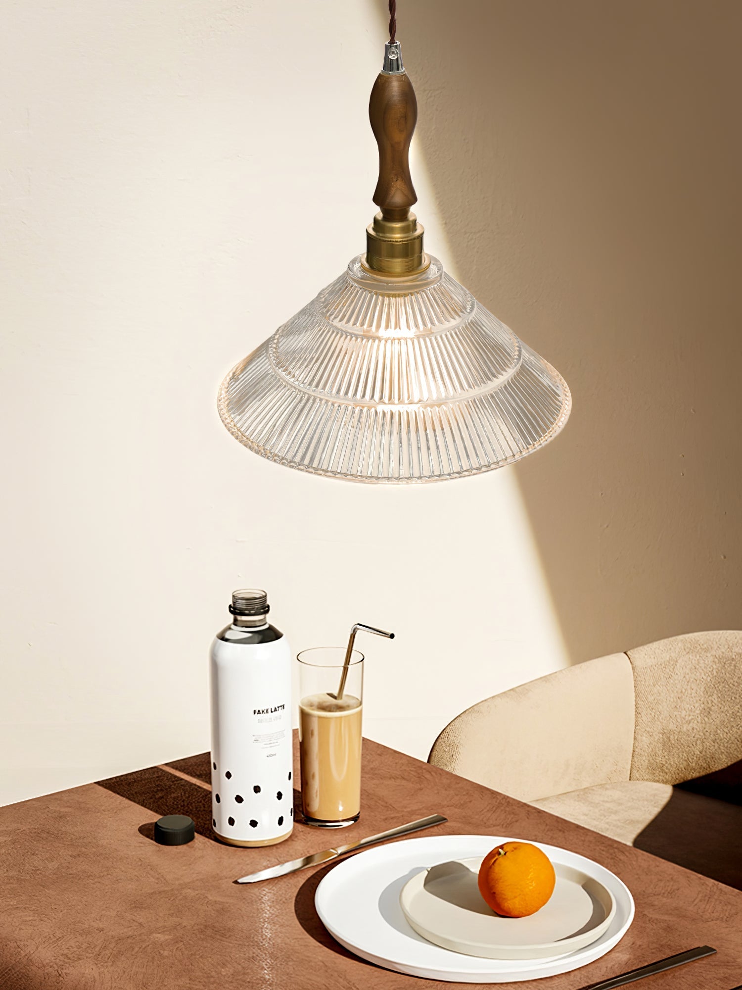 Arcara Vintage Ripple Glass Wood Pendant Lamp - Letslighting