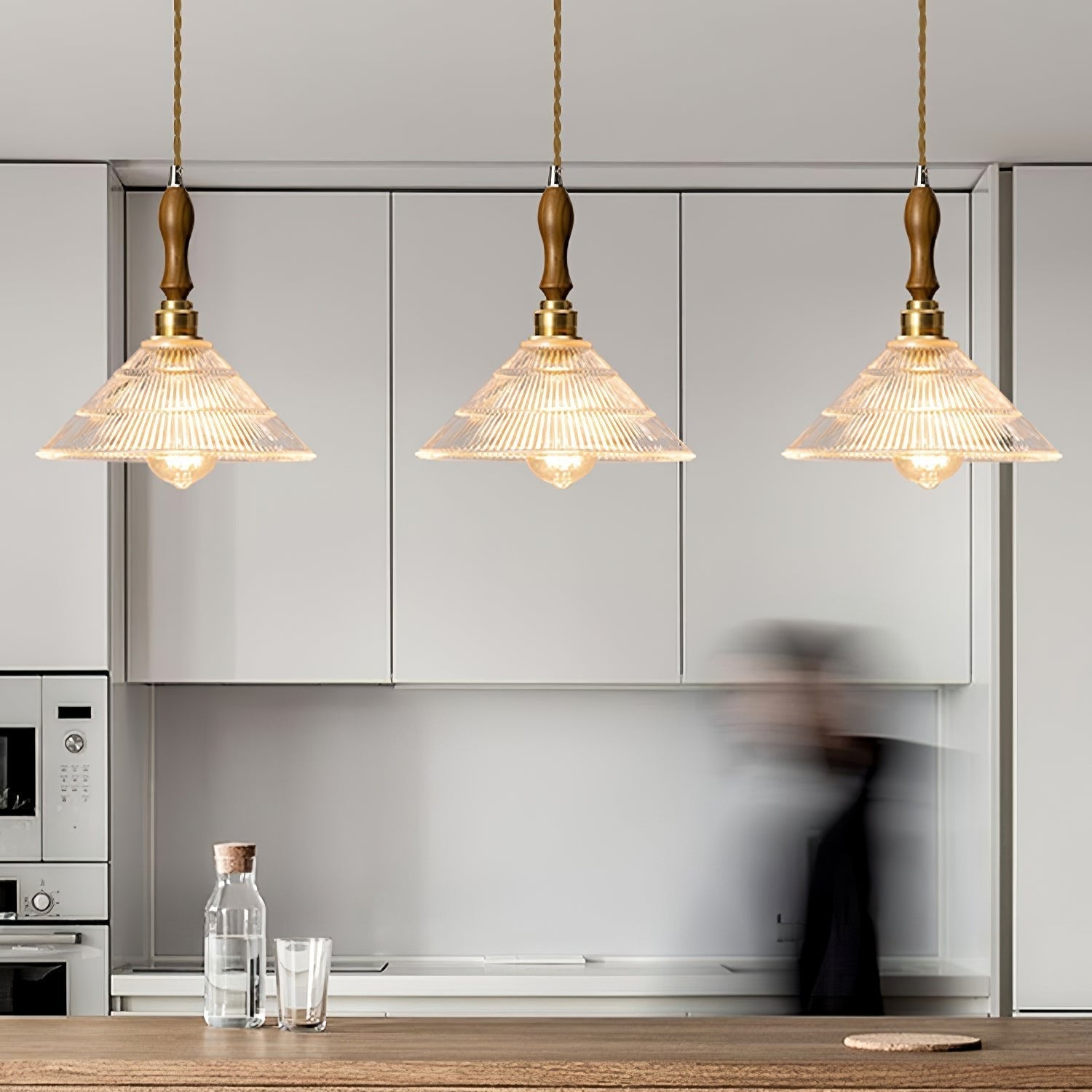 Arcara Vintage Ripple Glass Wood Pendant Lamp - Letslighting