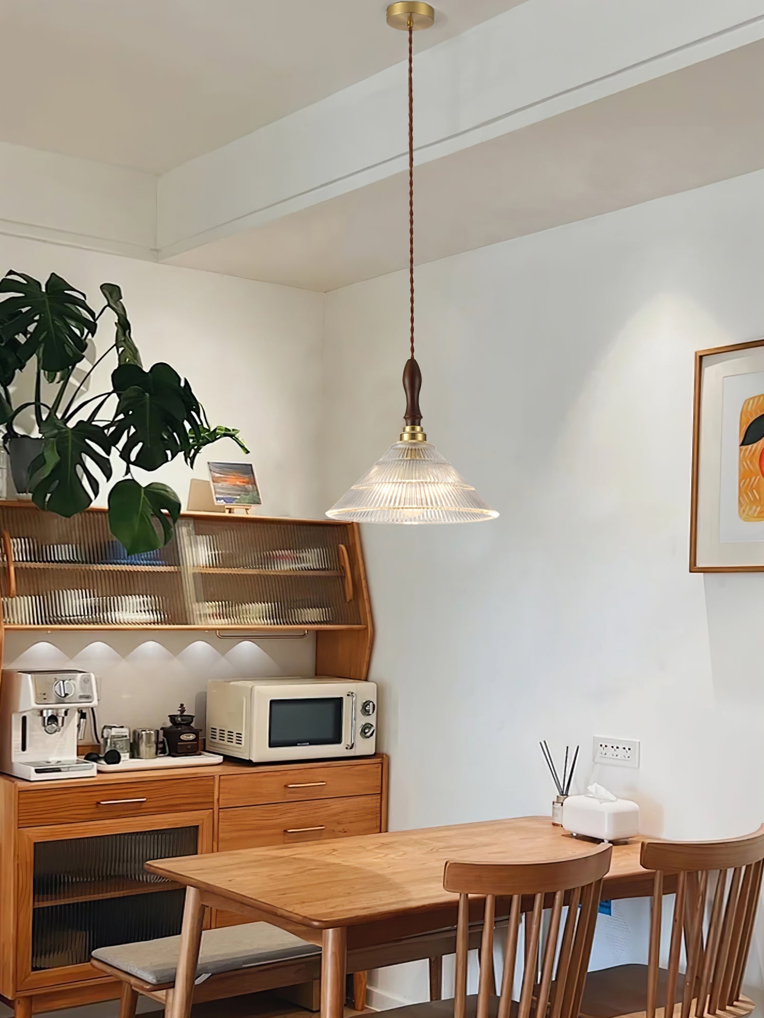 Arcara Vintage Ripple Glass Wood Pendant Lamp - Letslighting