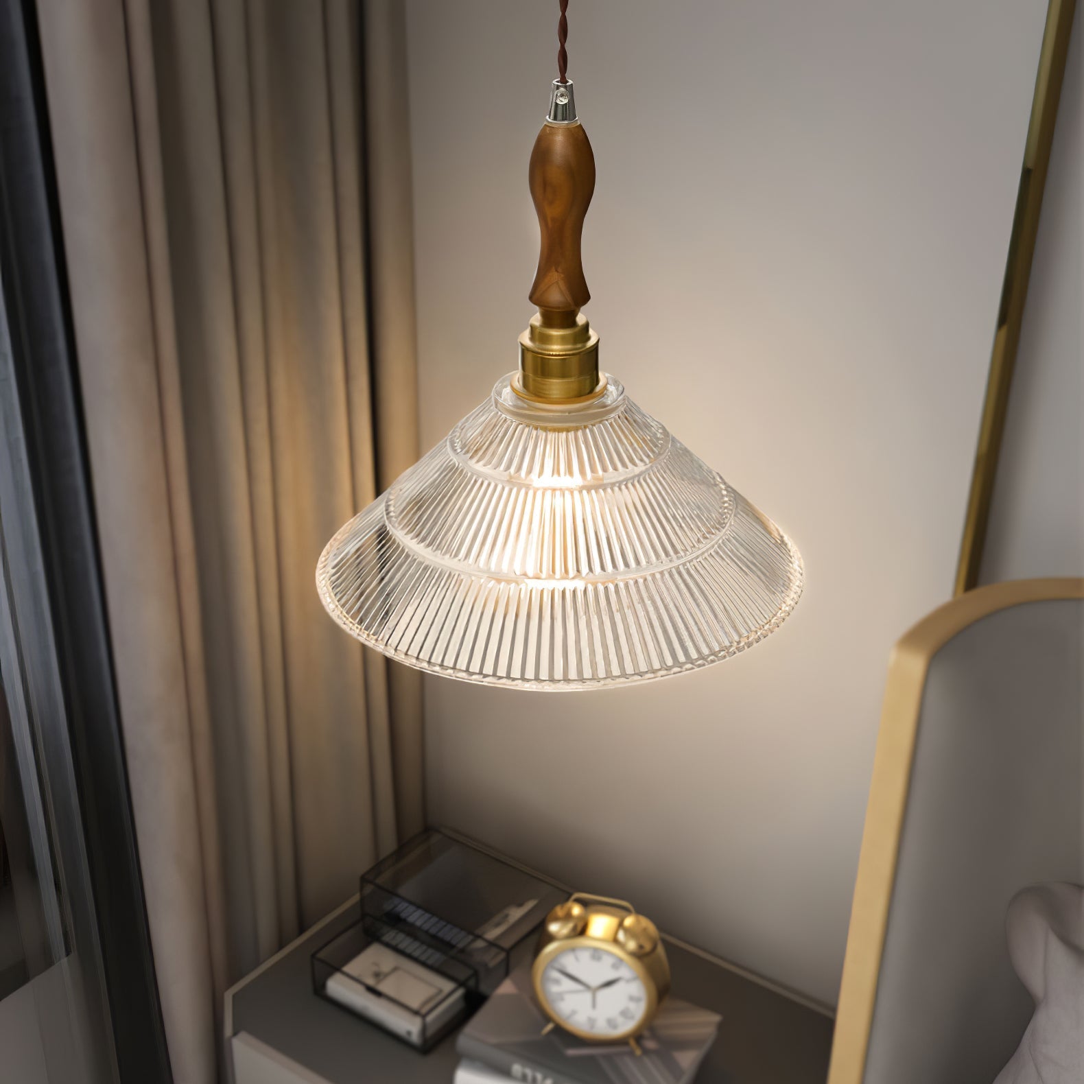 Arcara Vintage Ripple Glass Wood Pendant Lamp - Letslighting