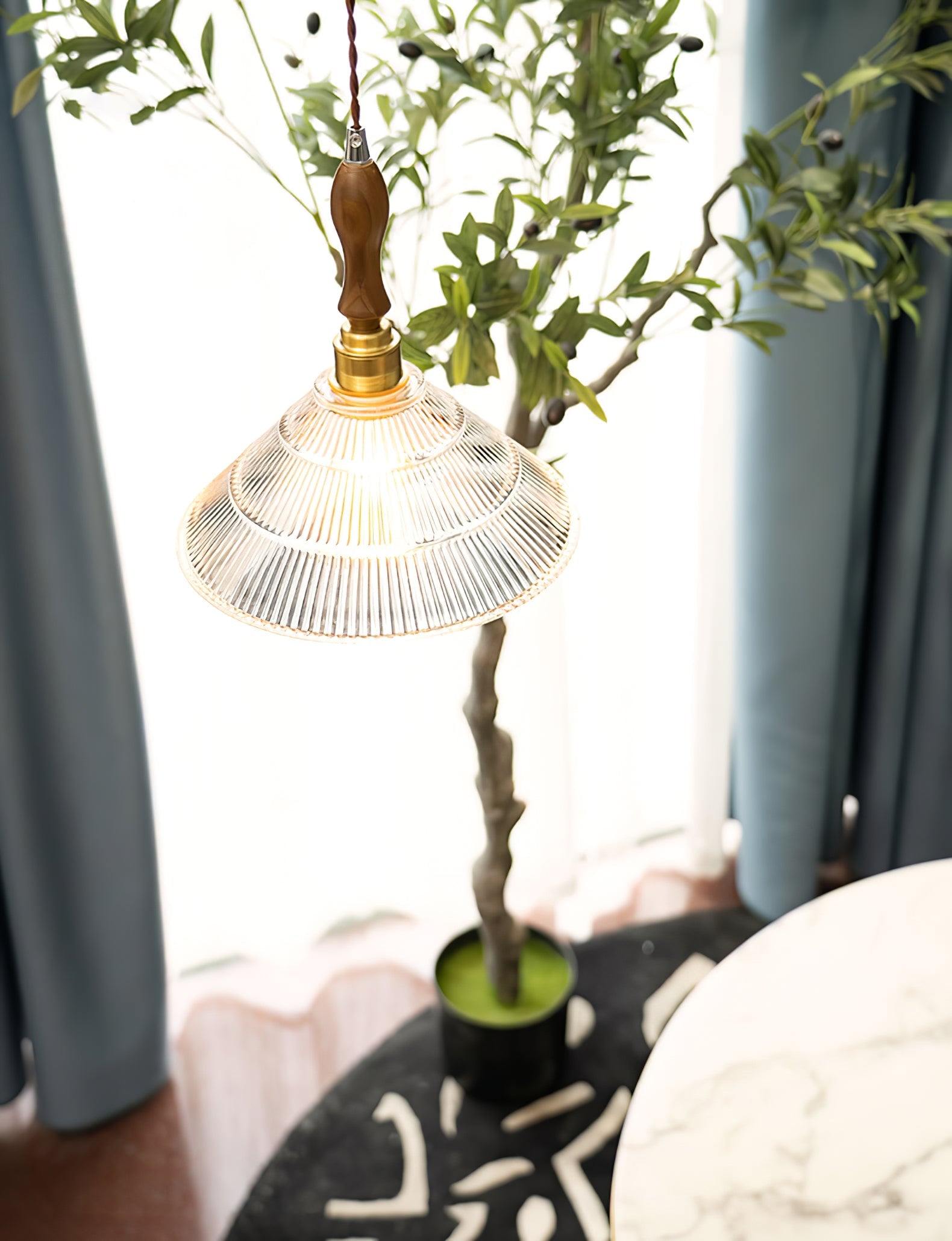 Arcara Vintage Ripple Glass Wood Pendant Lamp - Letslighting