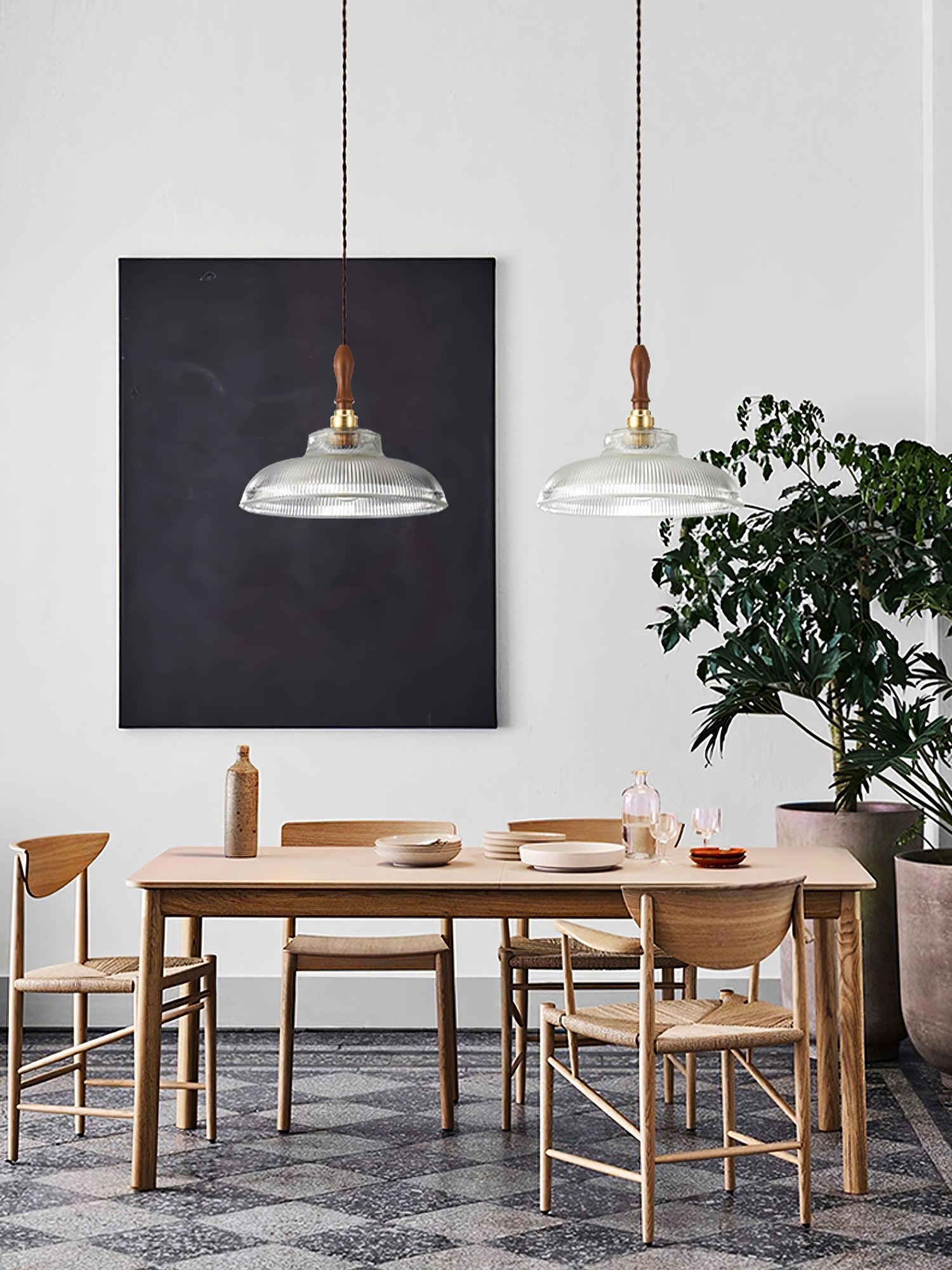 Arcara Vintage Ripple Glass Wood Pendant Lamp - Letslighting