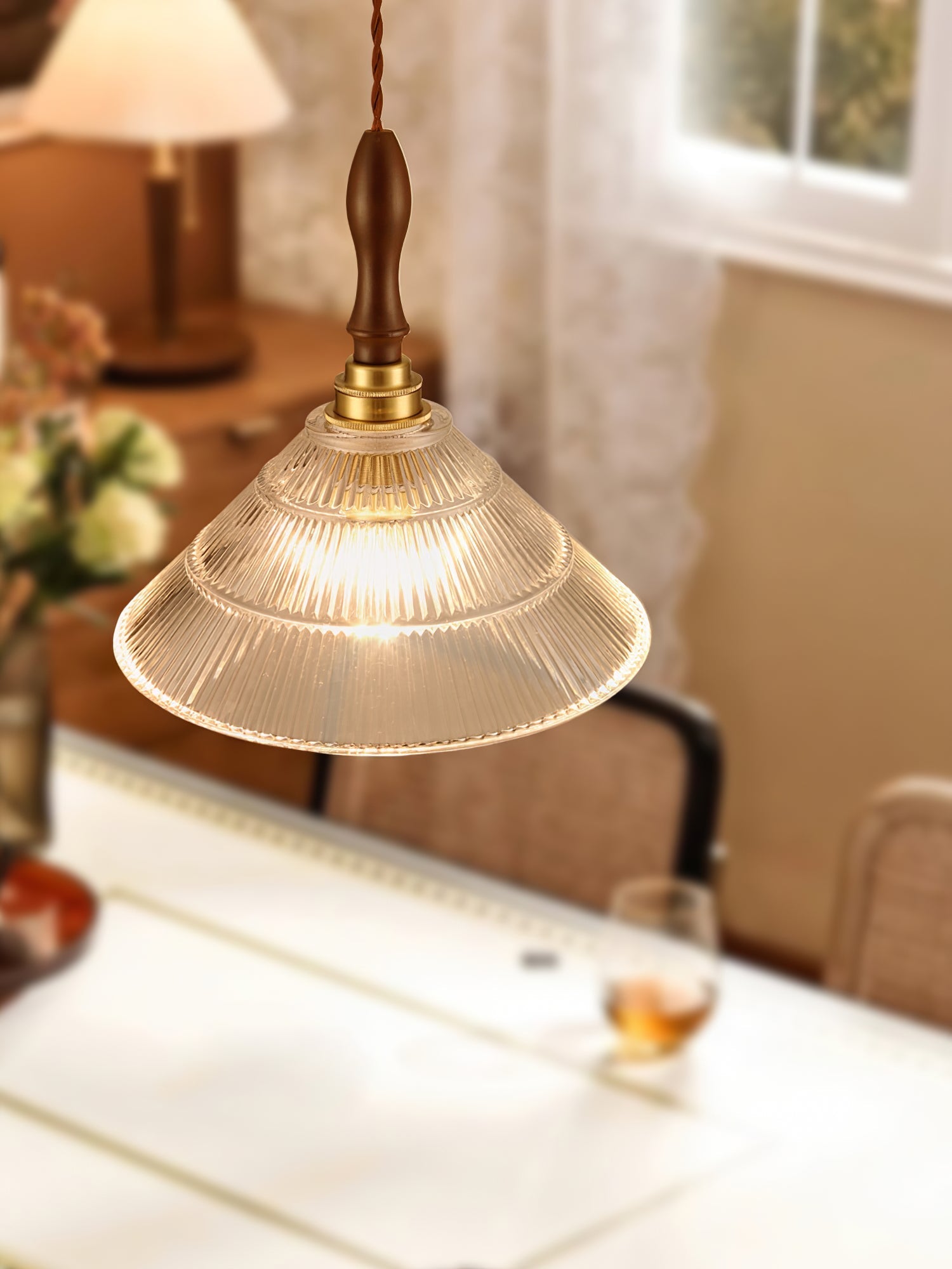 Arcara Vintage Ripple Glass Wood Pendant Lamp - Letslighting