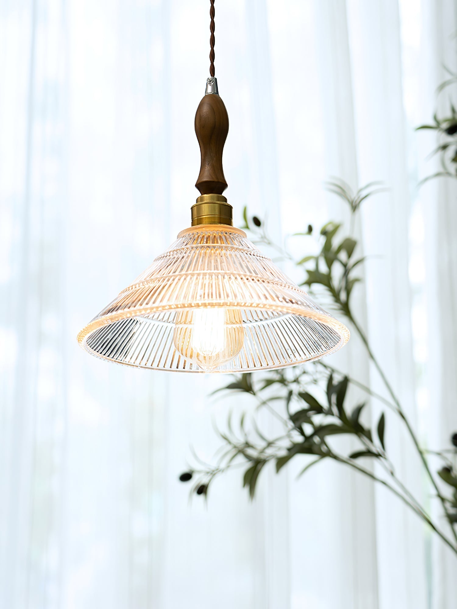 Arcara Vintage Ripple Glass Wood Pendant Lamp - Letslighting