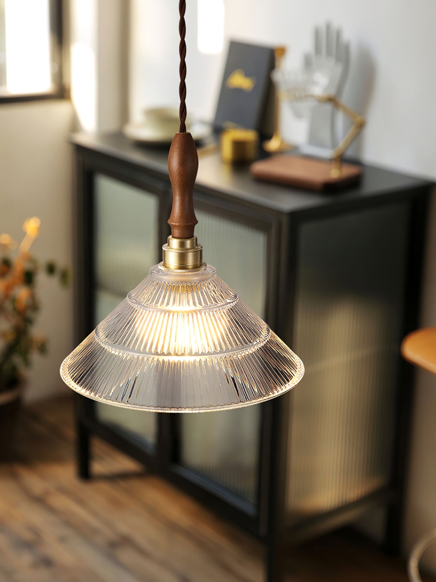 Arcara Vintage Ripple Glass Wood Pendant Lamp - Letslighting