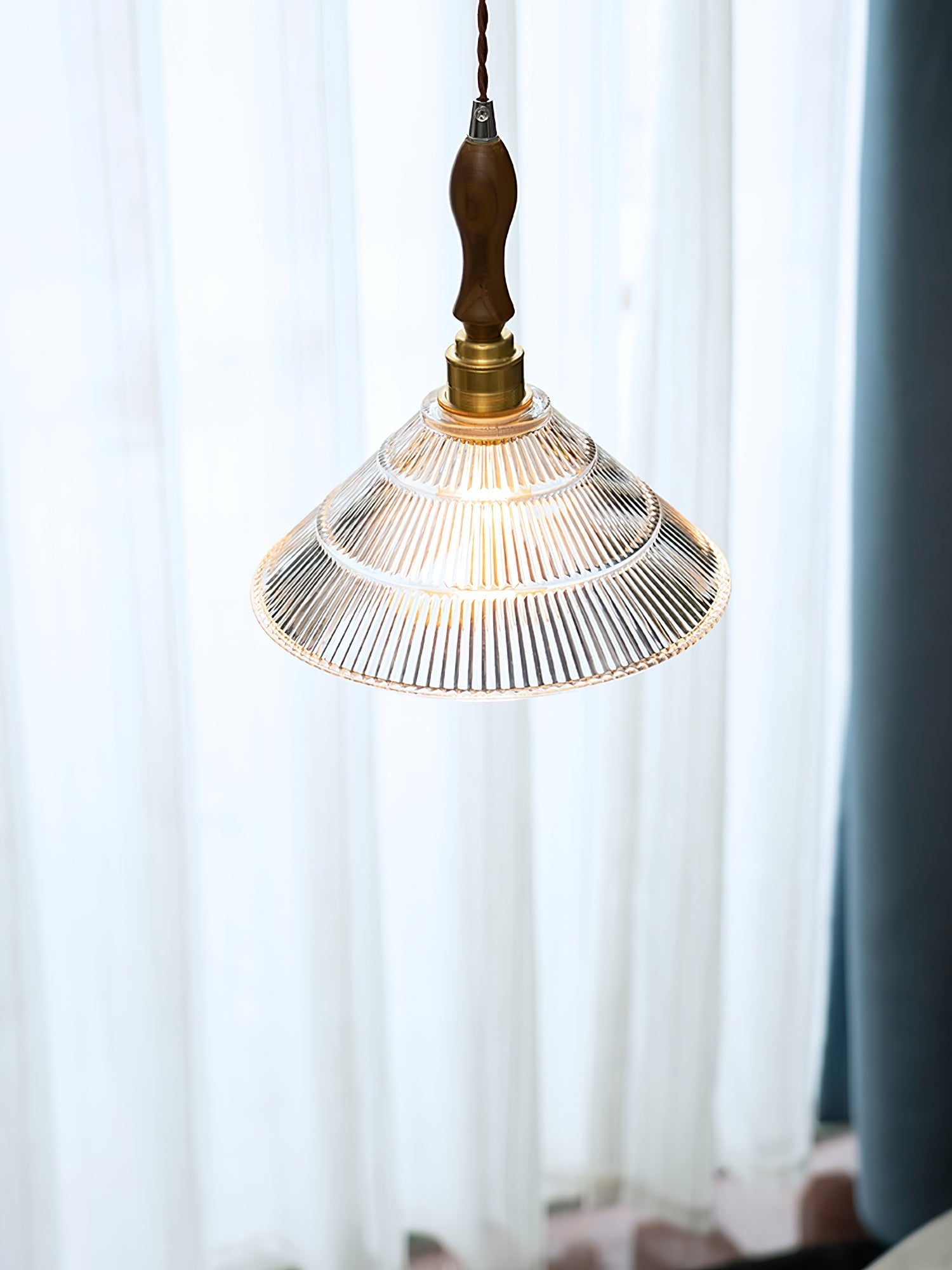 Arcara Vintage Ripple Glass Wood Pendant Lamp - Letslighting