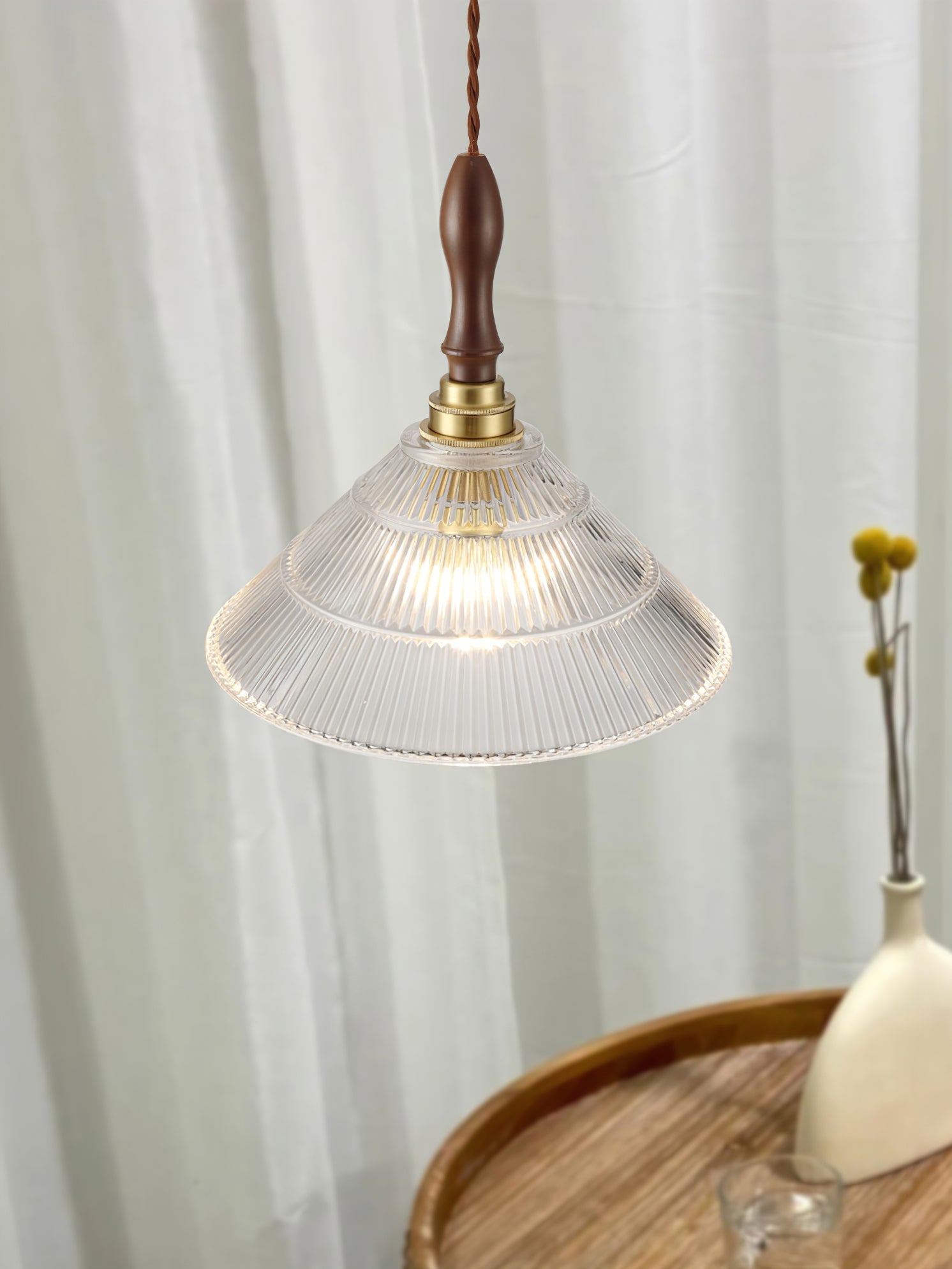 Arcara Vintage Ripple Glass Wood Pendant Lamp - Letslighting