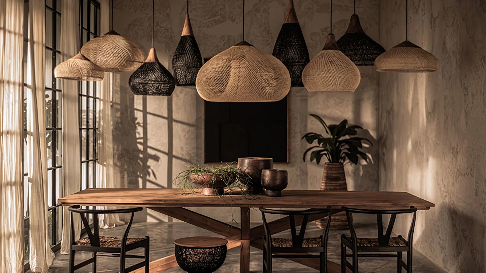 Solara Pendant Lamp Rattan Swag Woven - Letslighting