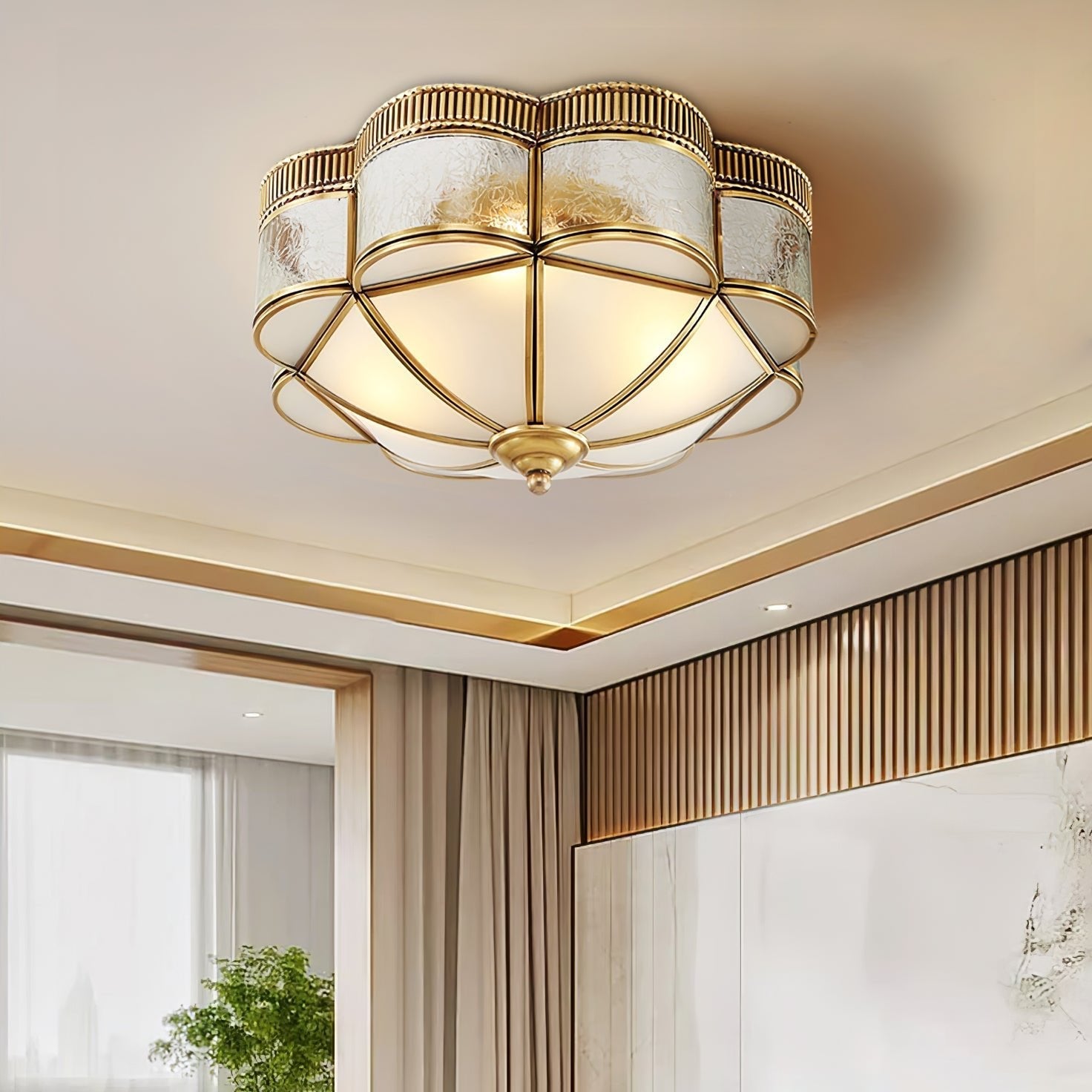 Solara Ceiling Lamp Brass Dome Frosted Classic Elegant - Letslighting