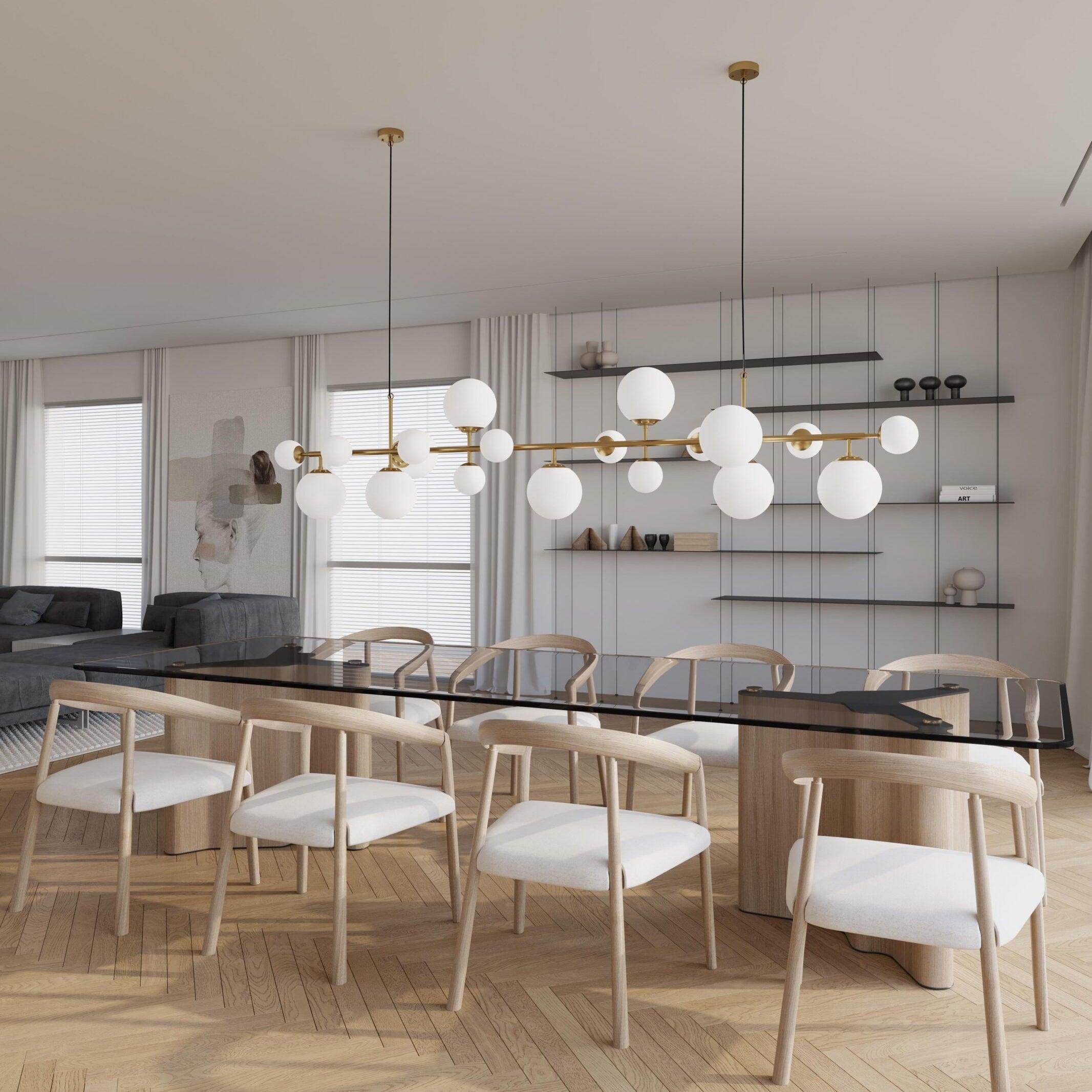 Solara Chandelier Brass Glass Globe - Letslighting