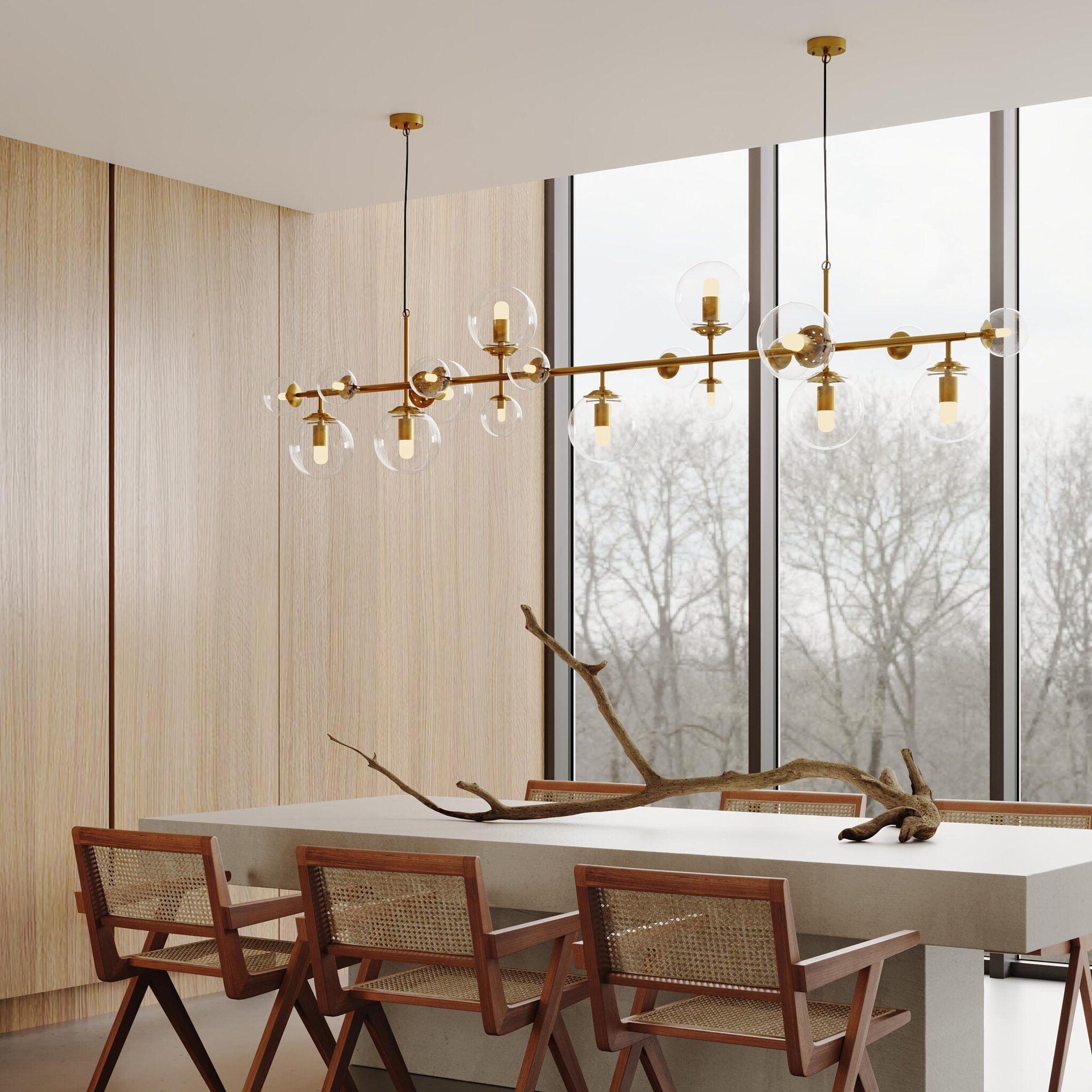 Solara Chandelier Brass Glass Globe - Letslighting