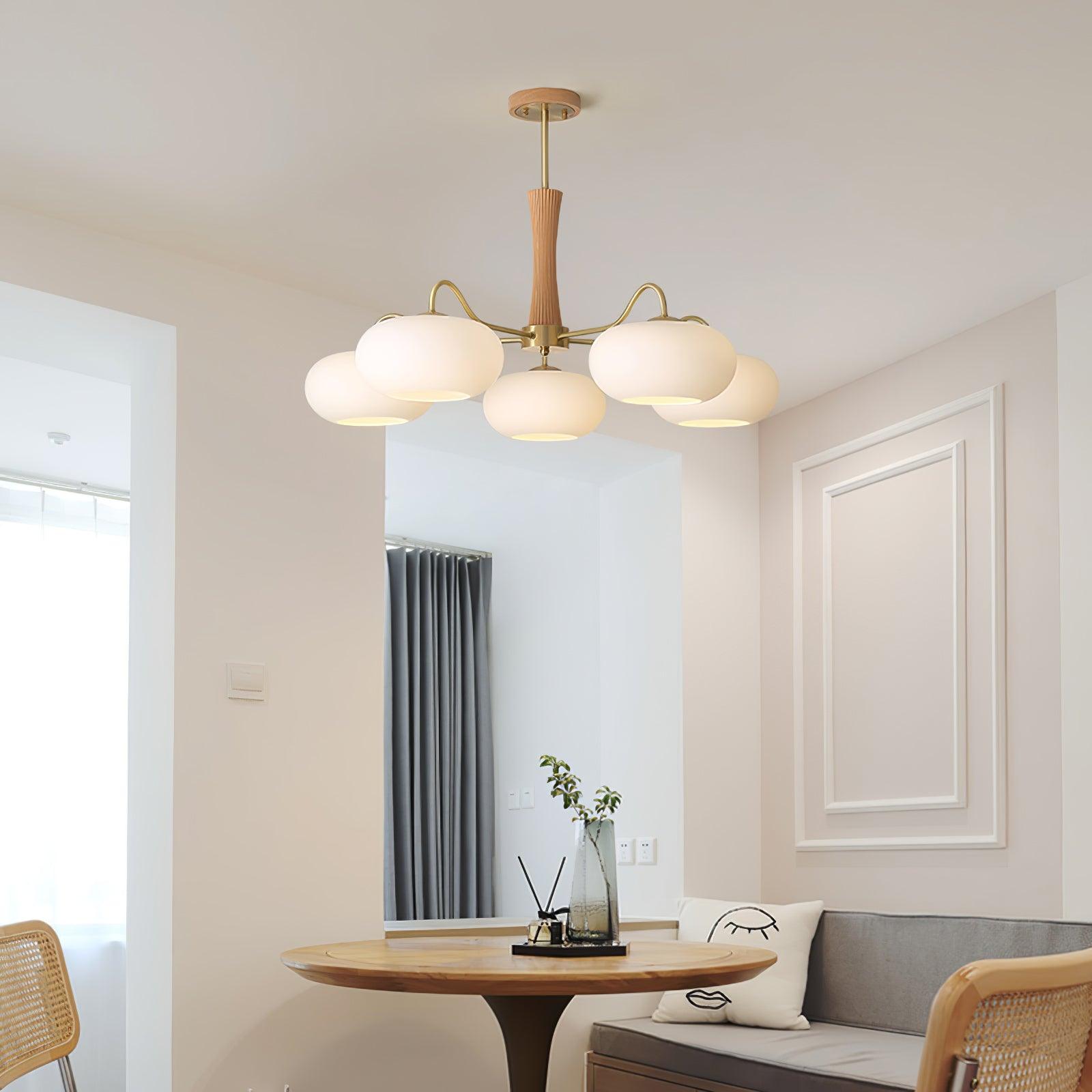 Valentina Brass Wooden Glass Persimmon Chandelier