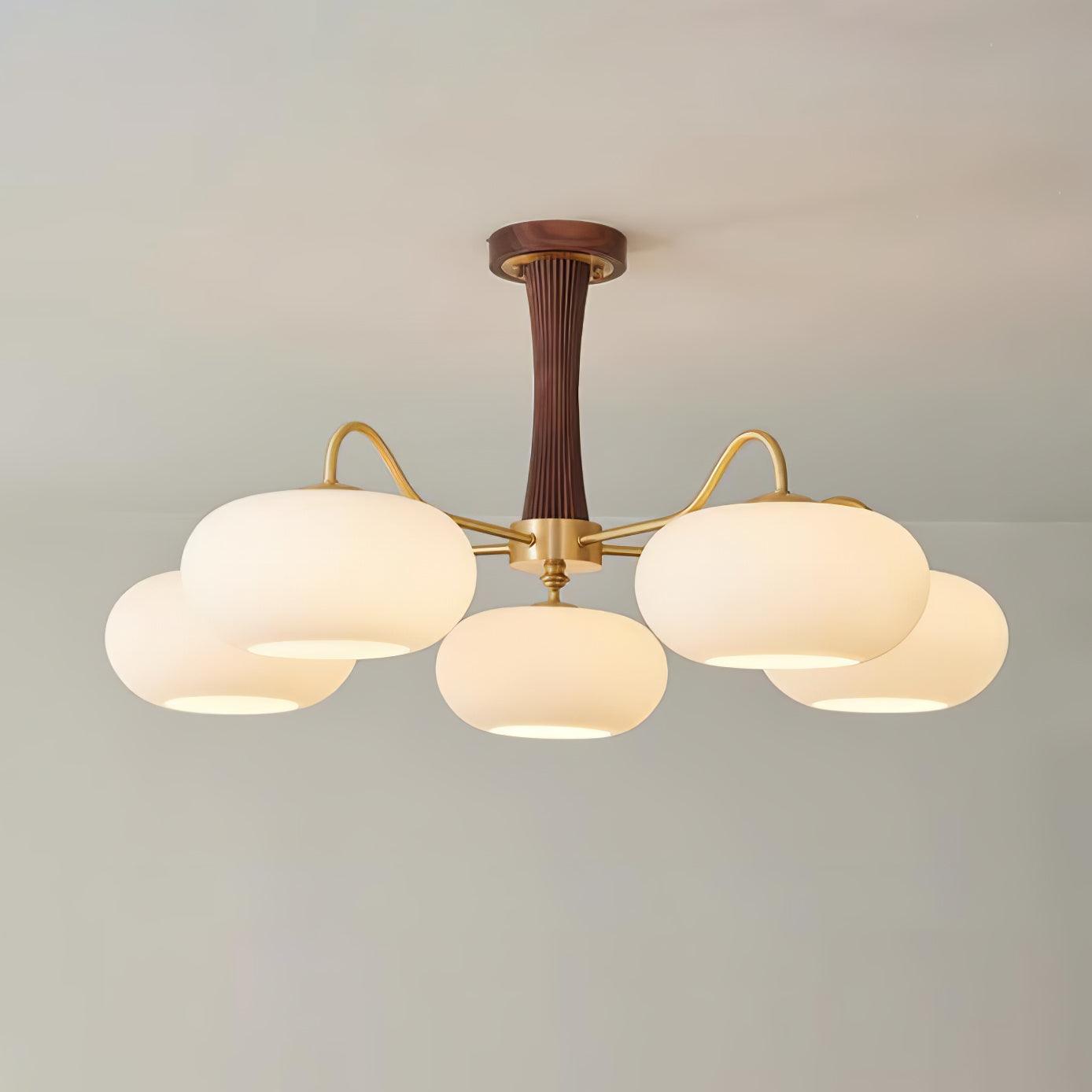 Valentina Brass Wooden Glass Persimmon Chandelier