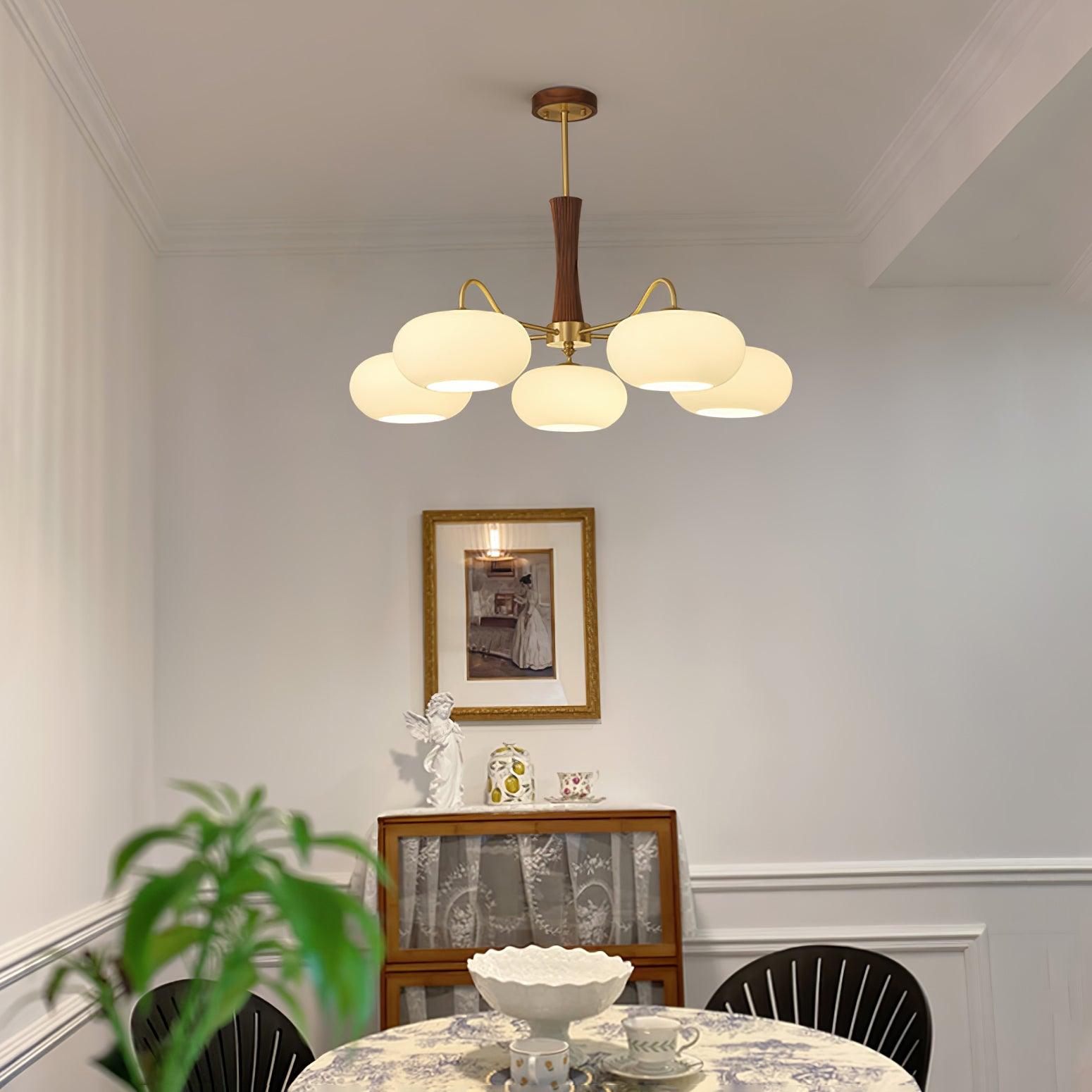 Valentina Brass Wooden Glass Persimmon Chandelier