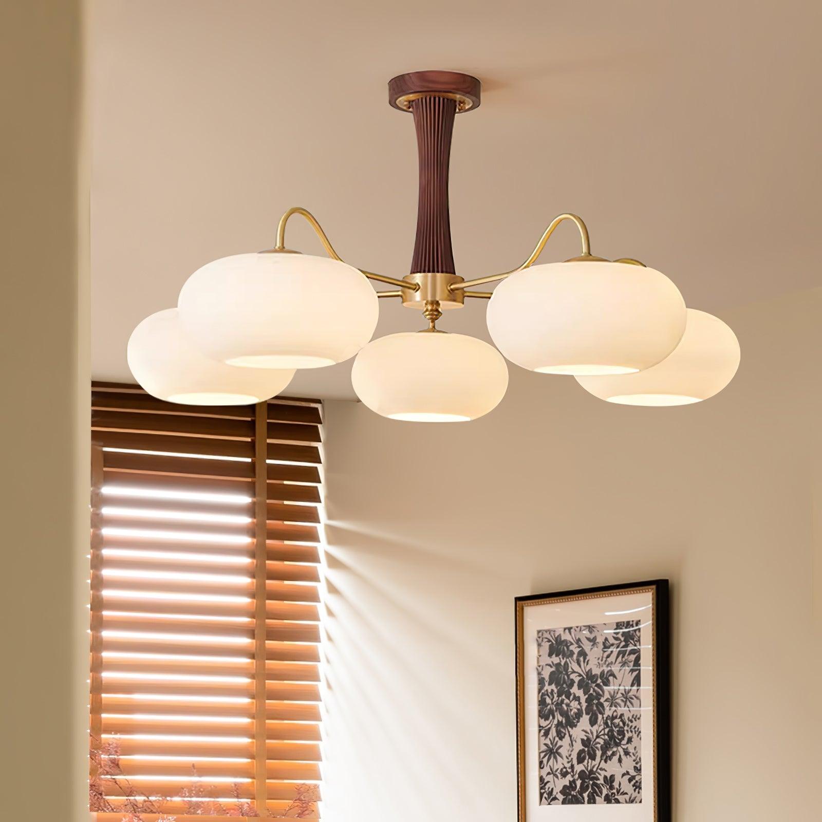 Valentina Brass Wooden Glass Persimmon Chandelier