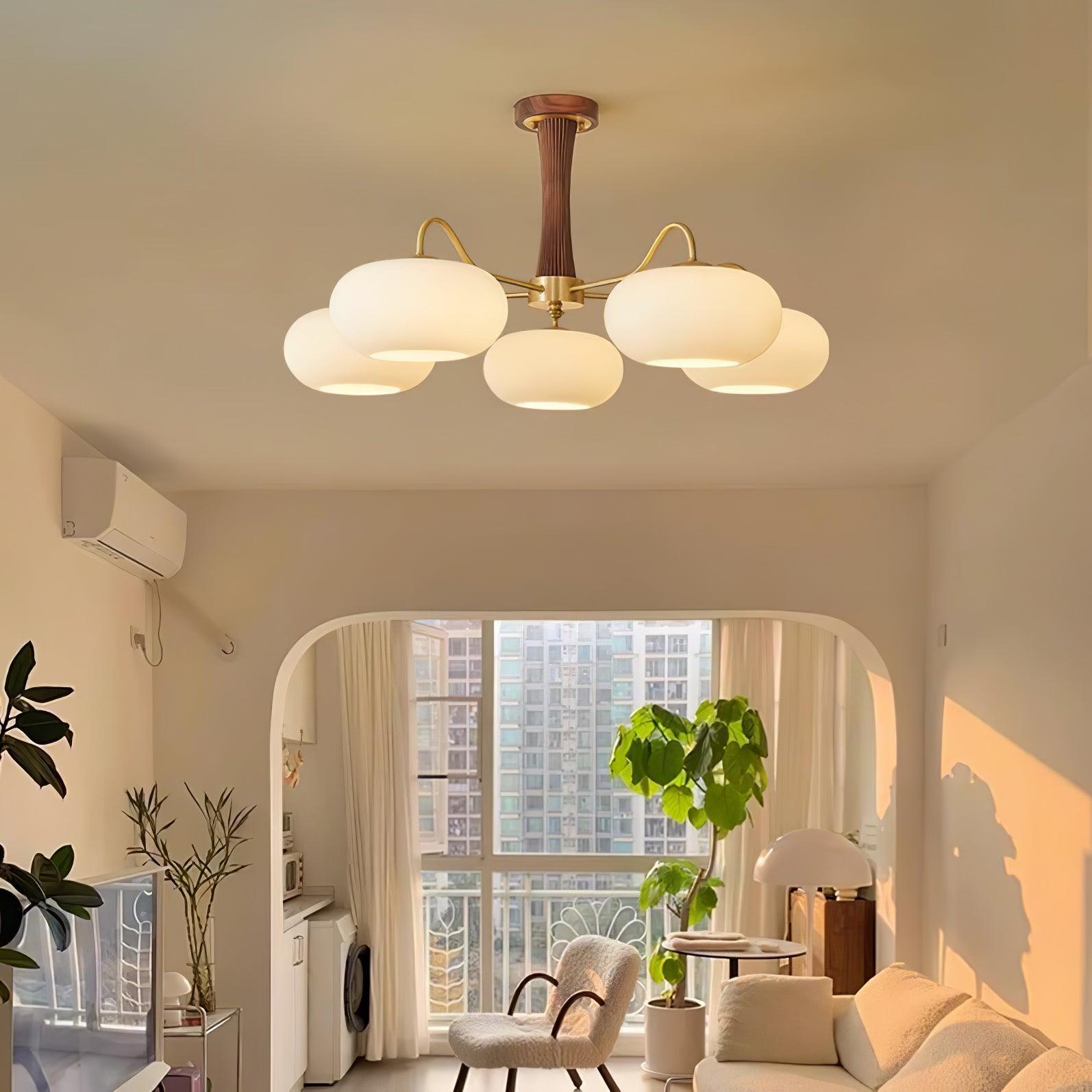 Valentina Brass Wooden Glass Persimmon Chandelier