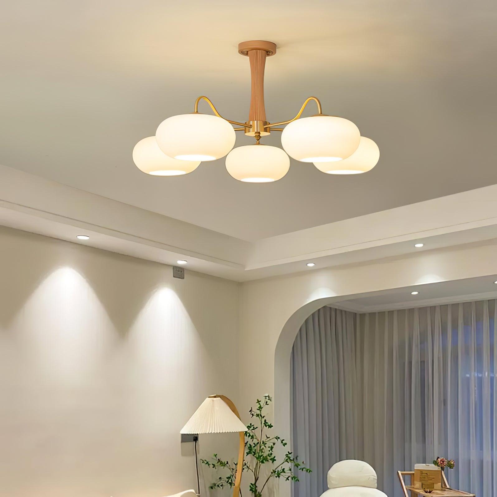 Valentina Brass Wooden Glass Persimmon Chandelier
