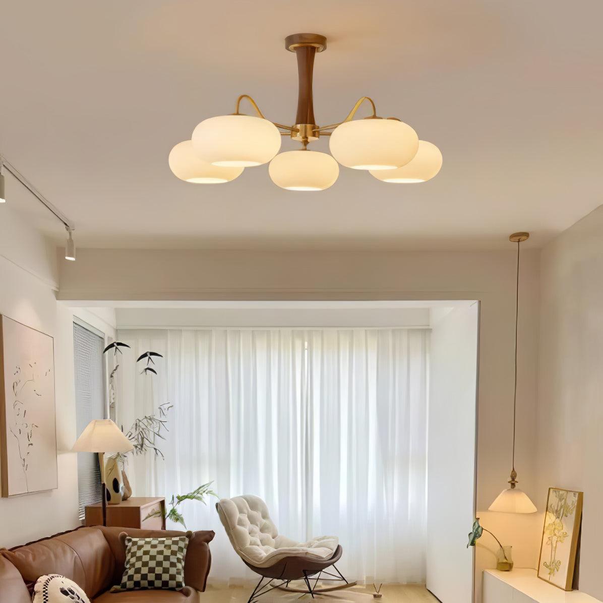 Valentina Brass Wooden Glass Persimmon Chandelier
