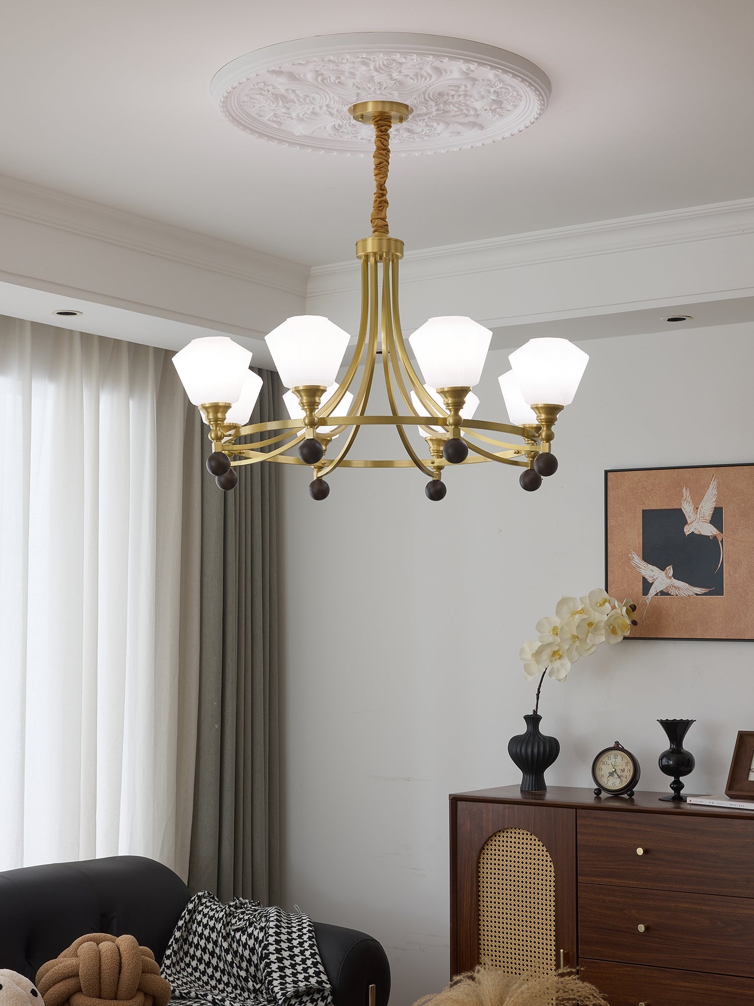 Nyraeyra Premium Nordic Art Brass Wood Chandelier - Letslighting