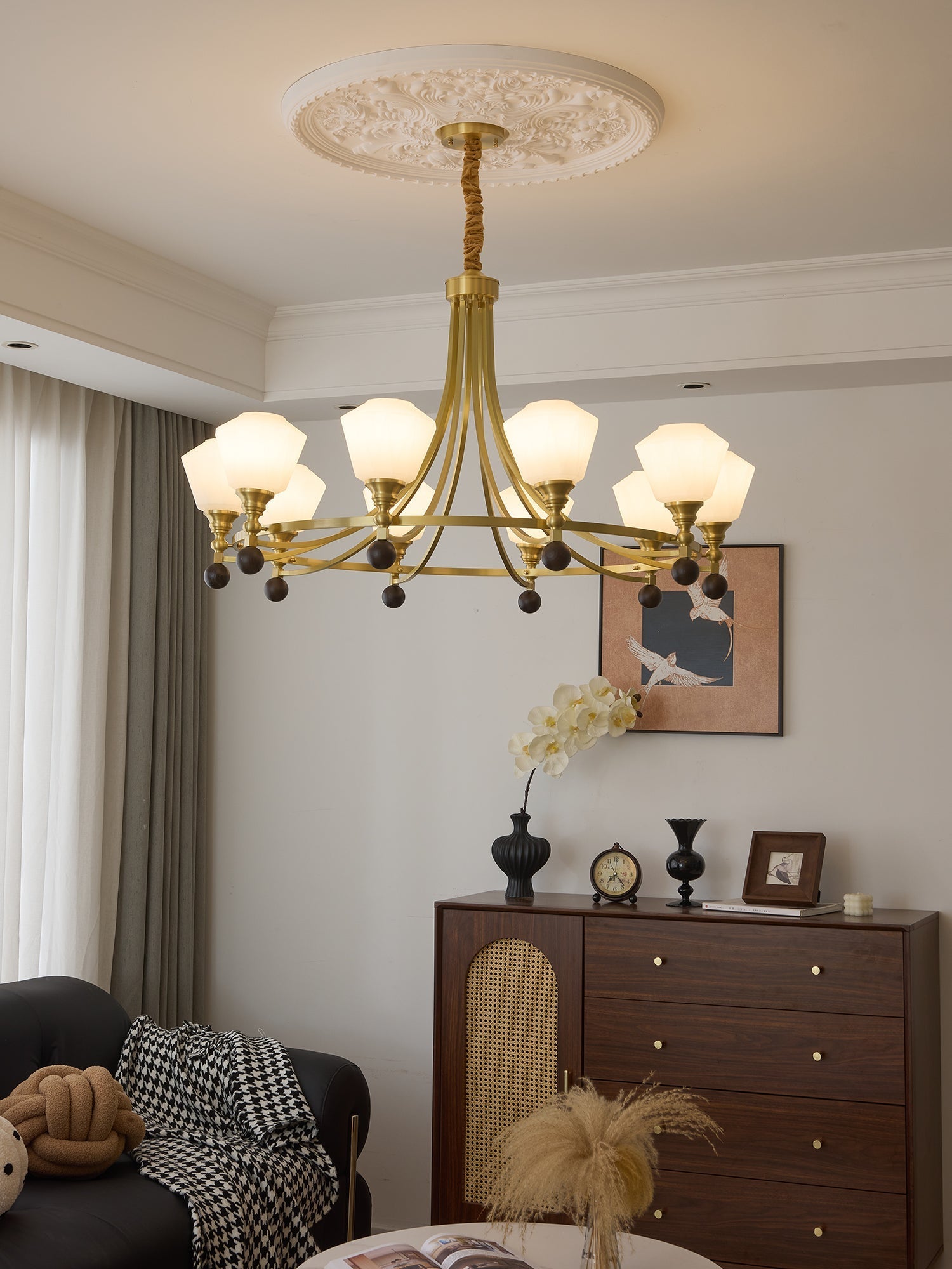 Nyraeyra Premium Nordic Art Brass Wood Chandelier - Letslighting